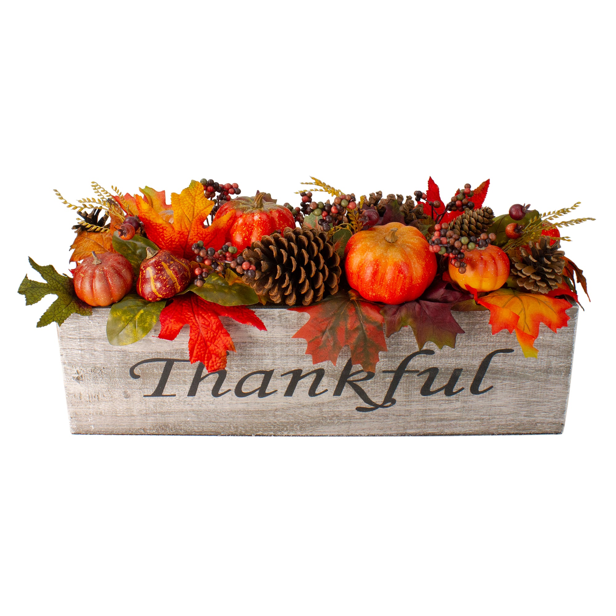24&#x22; Autumn Harvest Maple Leaf &#x26; Berry Arrangement in Wooden Box