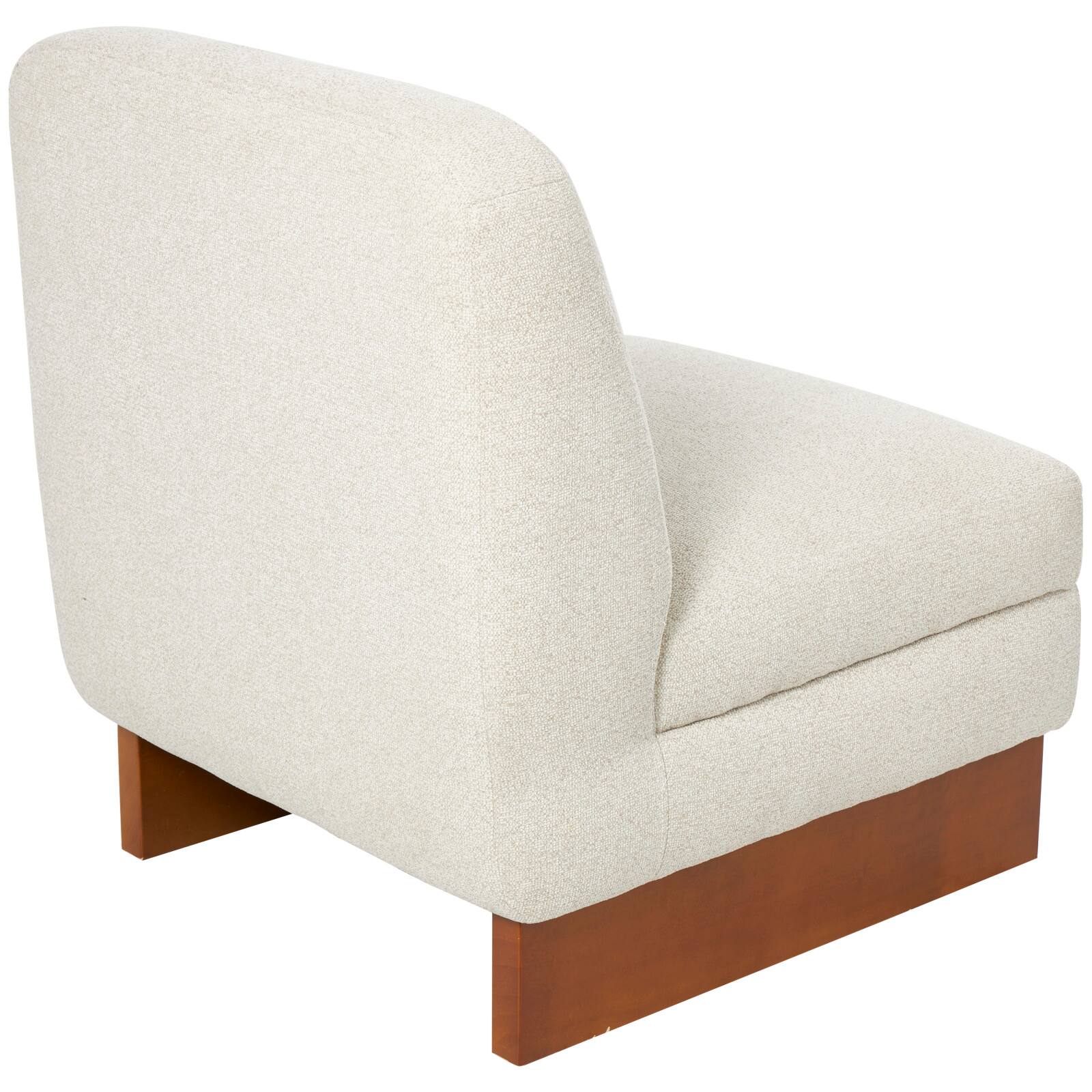 White Boucle Accent Chair with Brown Wooden Legs