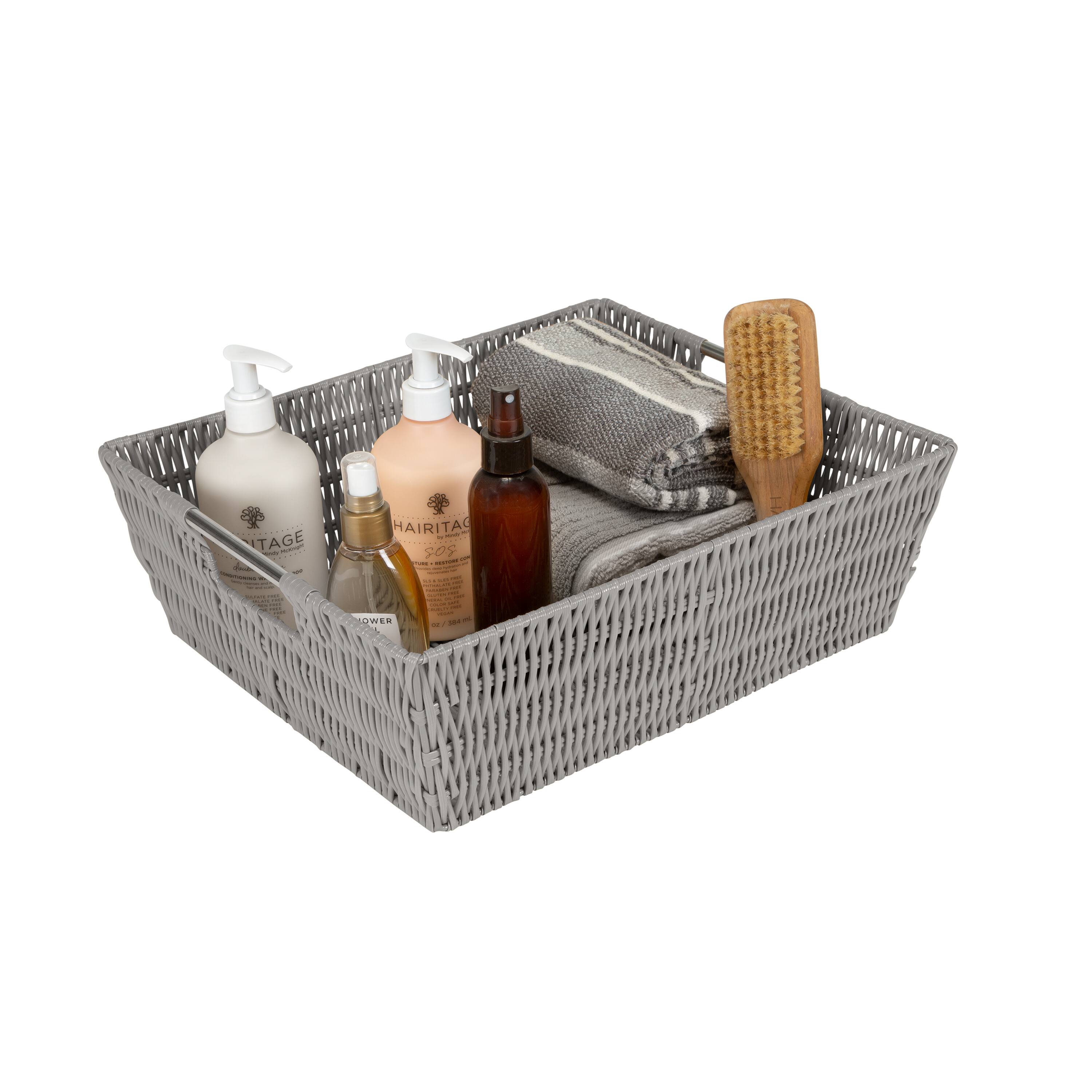 Simplify Gray Shelf Storage Rattan Tote Basket