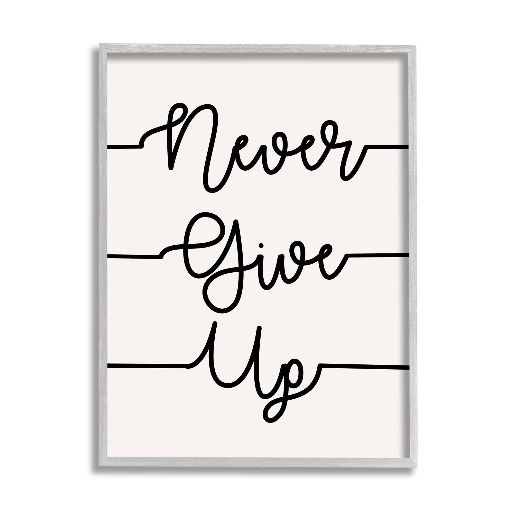Stupell Industries Never Give Up Phrase Abstract Line Typography Framed Wall Art