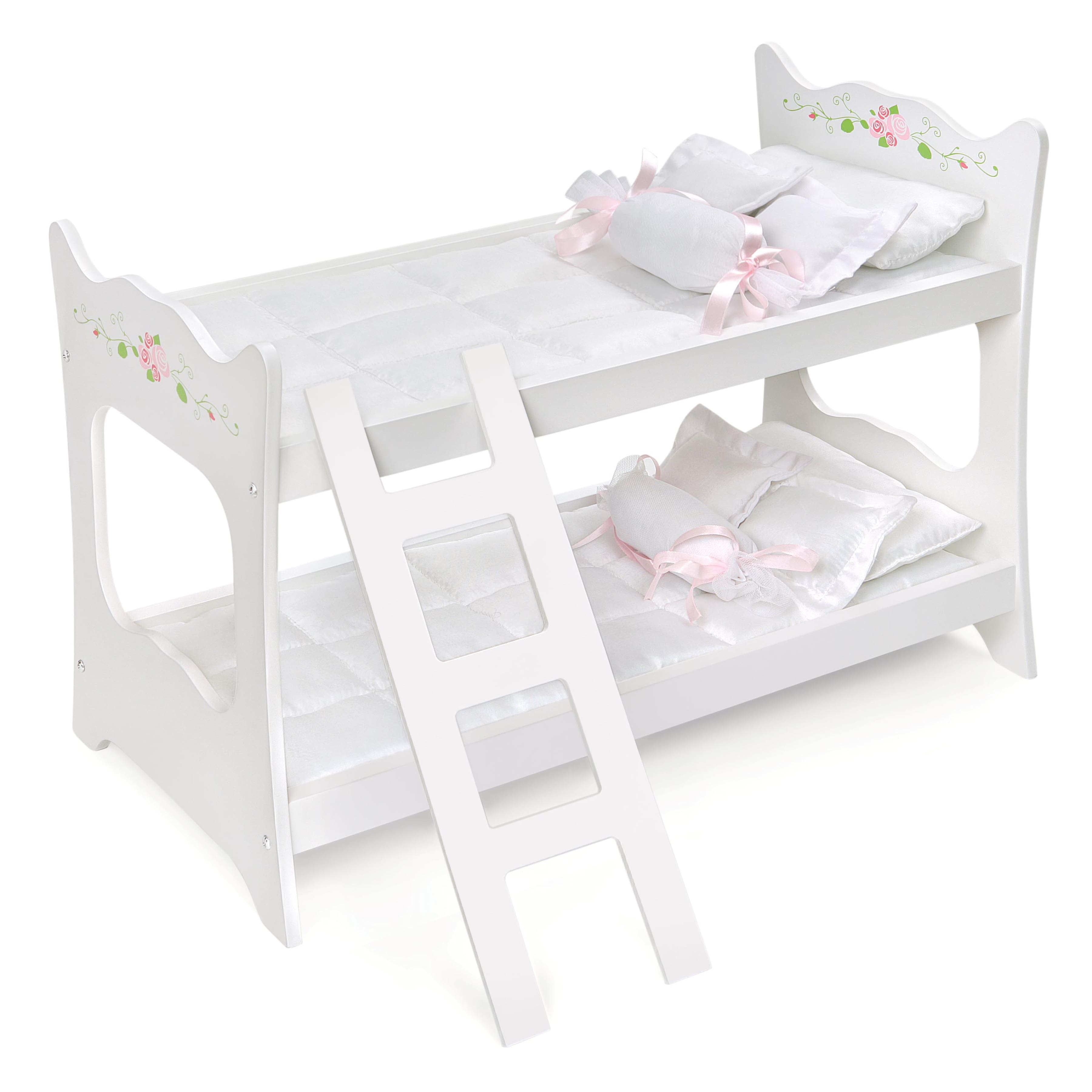 Badger Basket White Rose Doll Bunk Bed with Ladder & Bedding
