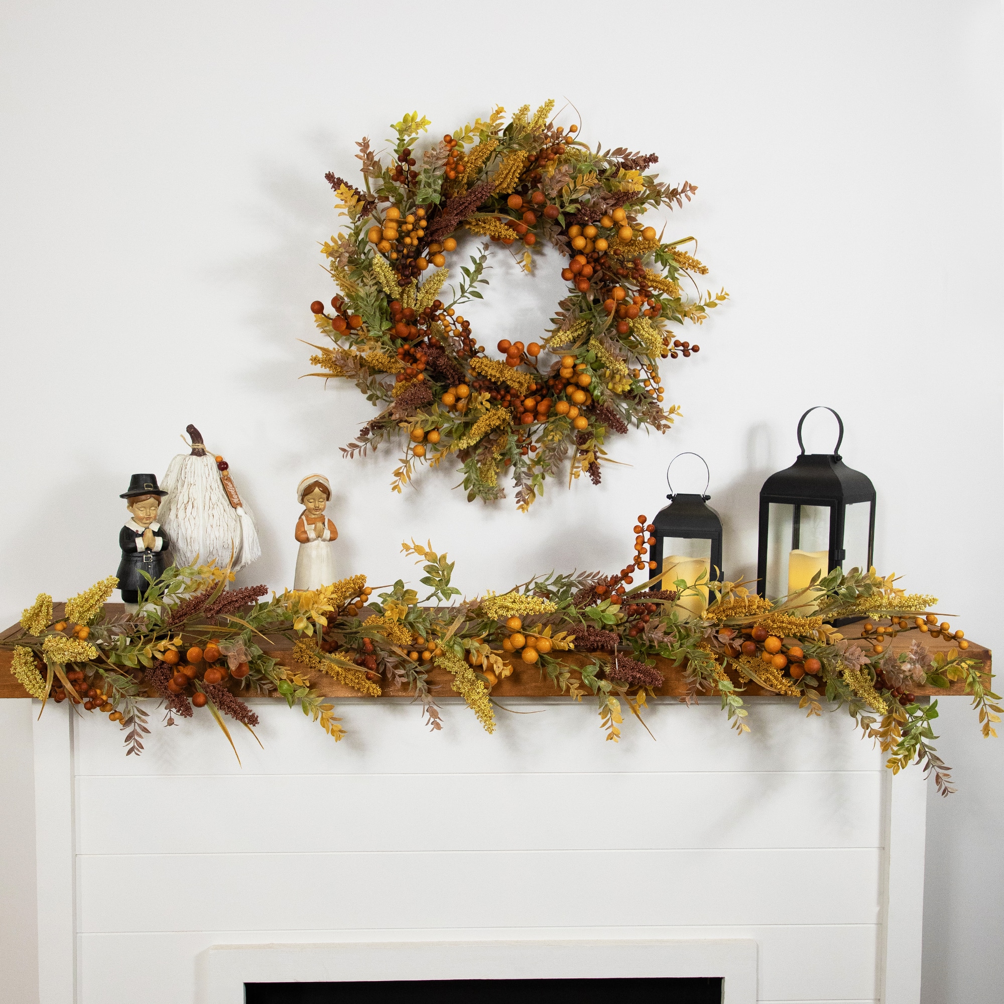 24&#x22; Real Touch&#x2122;&#xFE0F; Mixed Foliage &#x26; Berries Fall Harvest Wreath