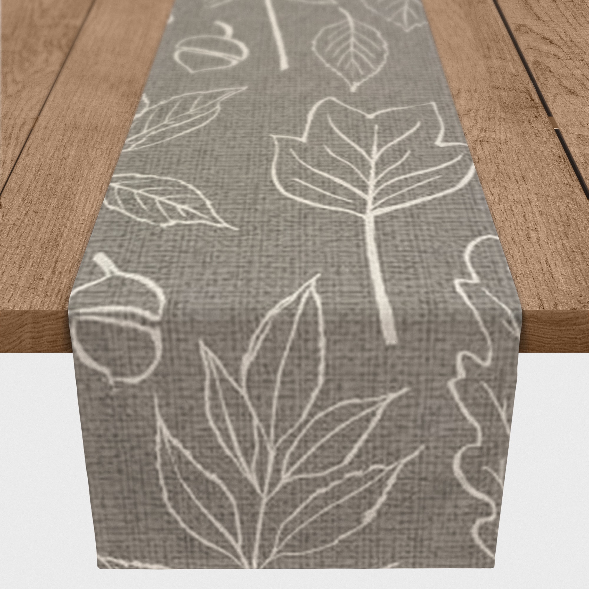 90'' Gray Leaf Pattern Cotton Twill Runner