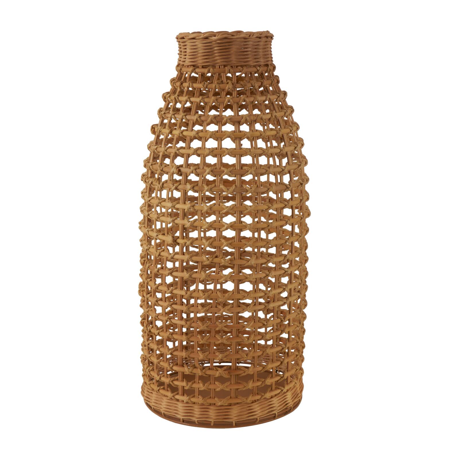 2ft. Brown Rattan Handmade Woven Vase with Open Framed Grid Design