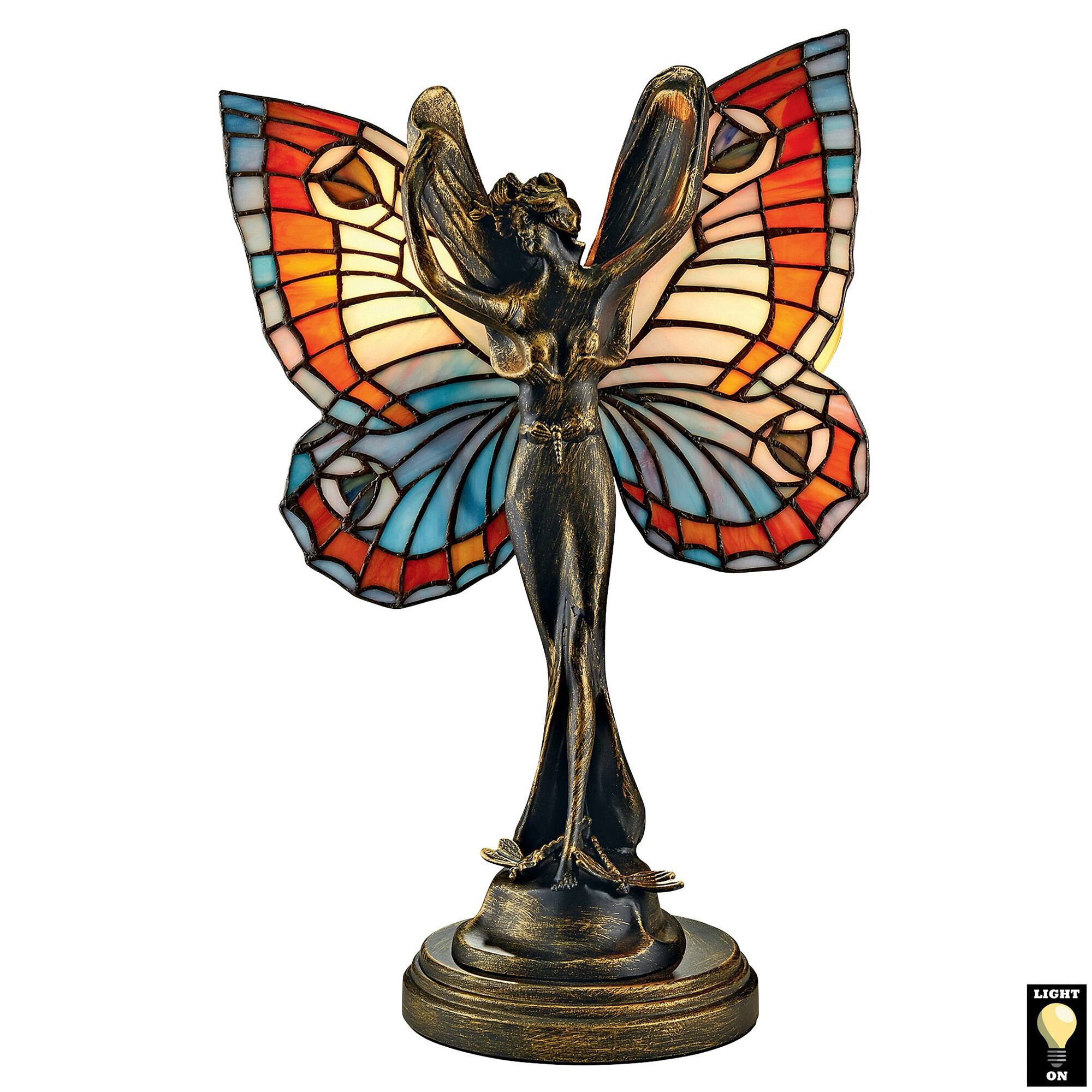 Butterfly Fairy Tiffany-Style Stained Glass Illuminated Sculpture