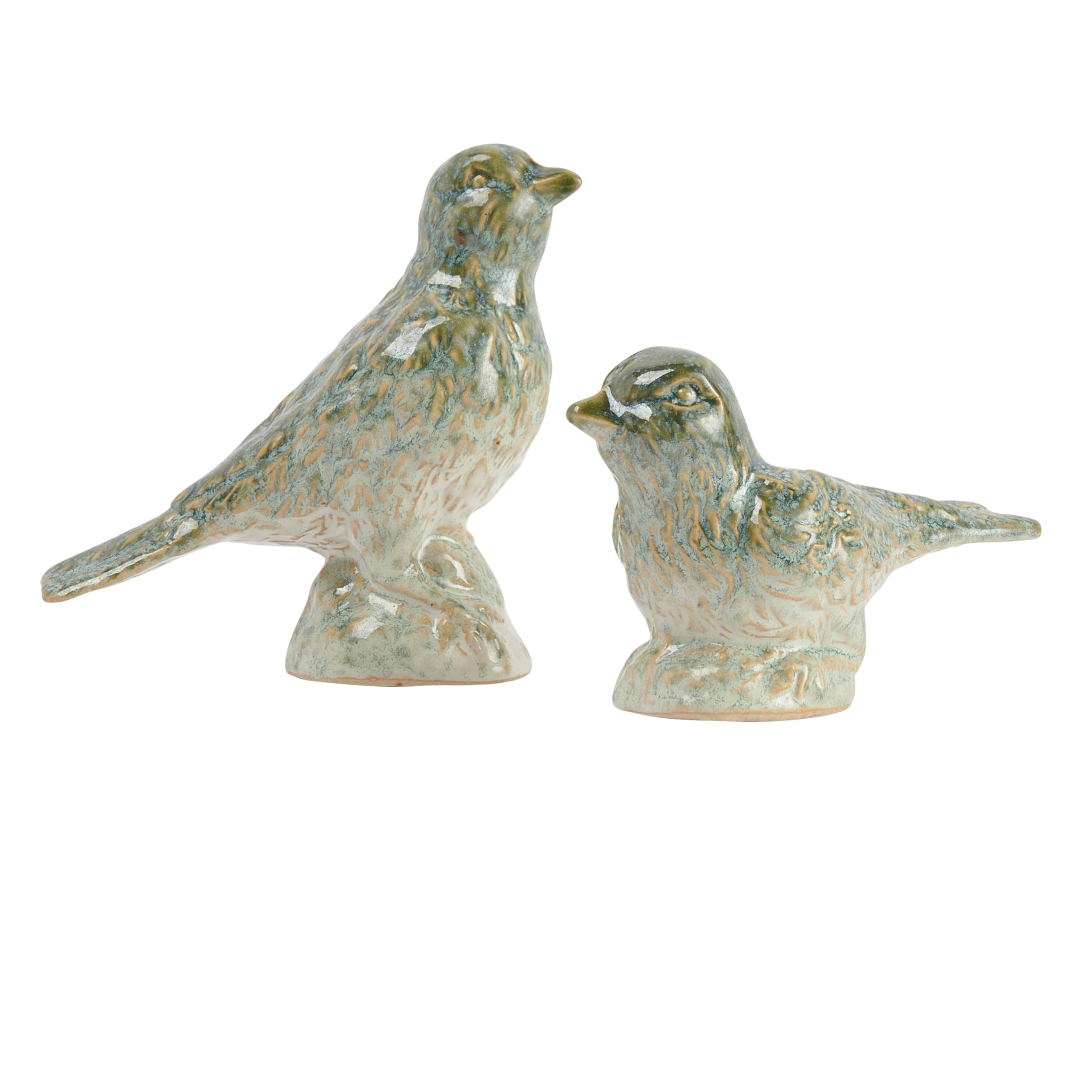Hello Honey&#xAE; Green Debossed Ceramic Bird Figurines Set