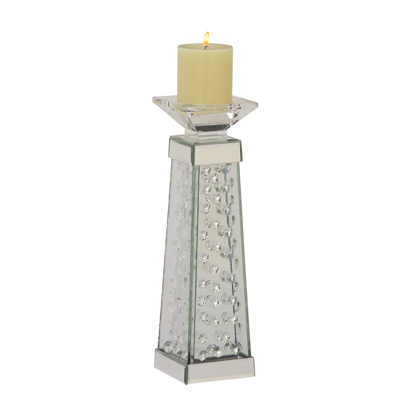 14'' Silver Glass Glam Candlestick Holder
