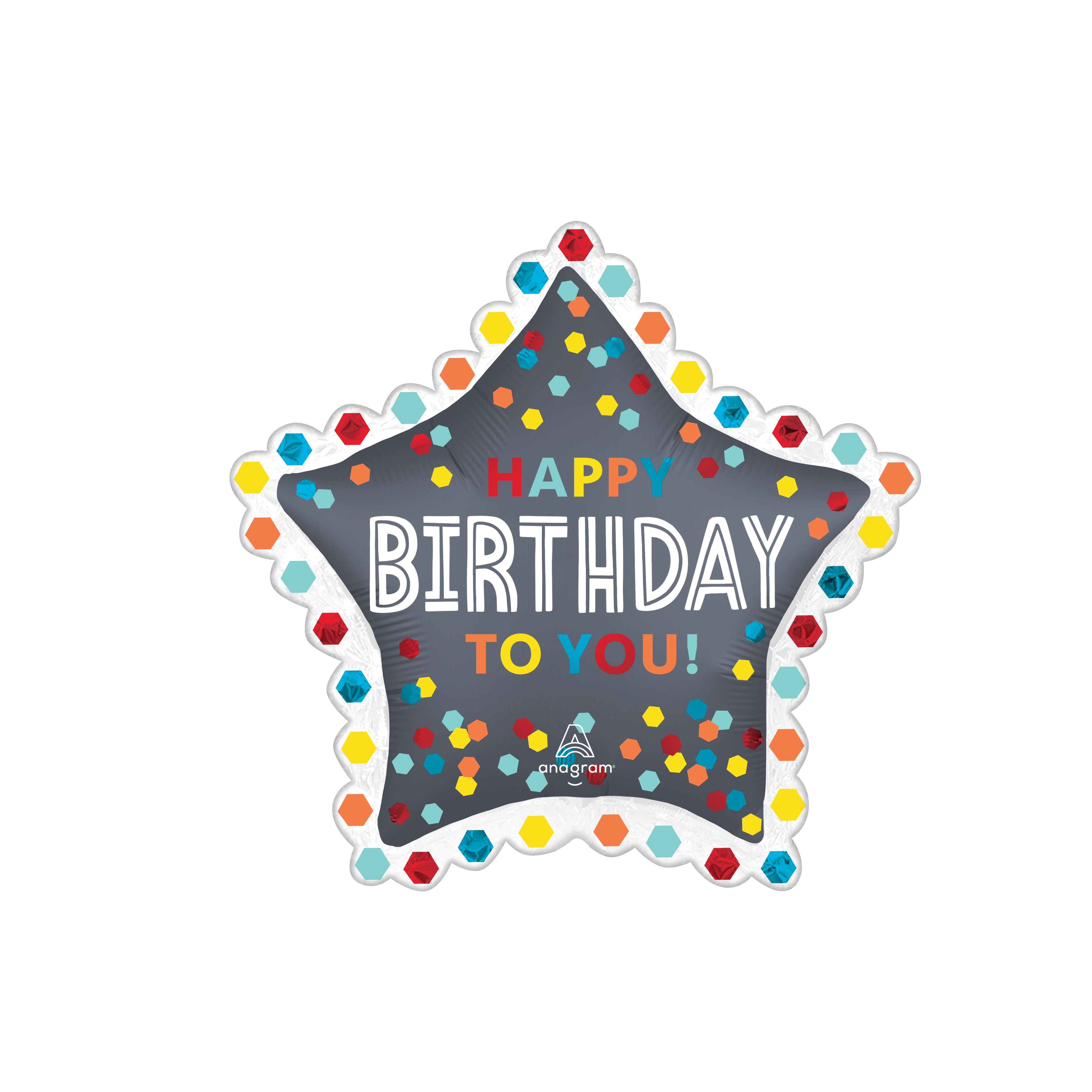 SuperShape&#x2122; 34&#x22; Satin Confetti Burst Birthday Star Foil Balloon