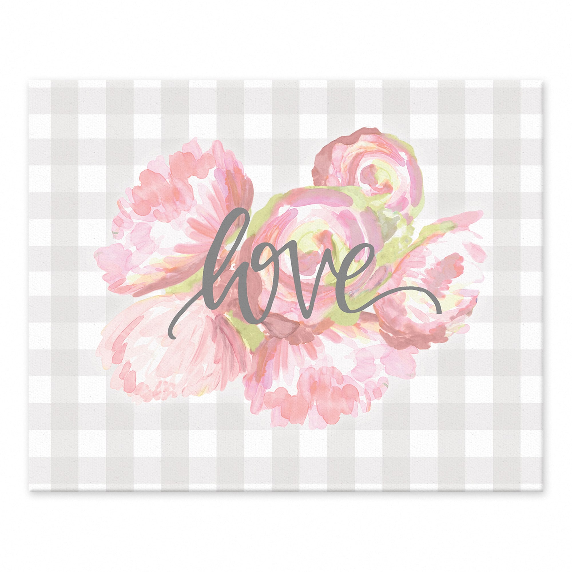 Love with Floral &#x26; Gray Plaid Tabletop Canvas Art