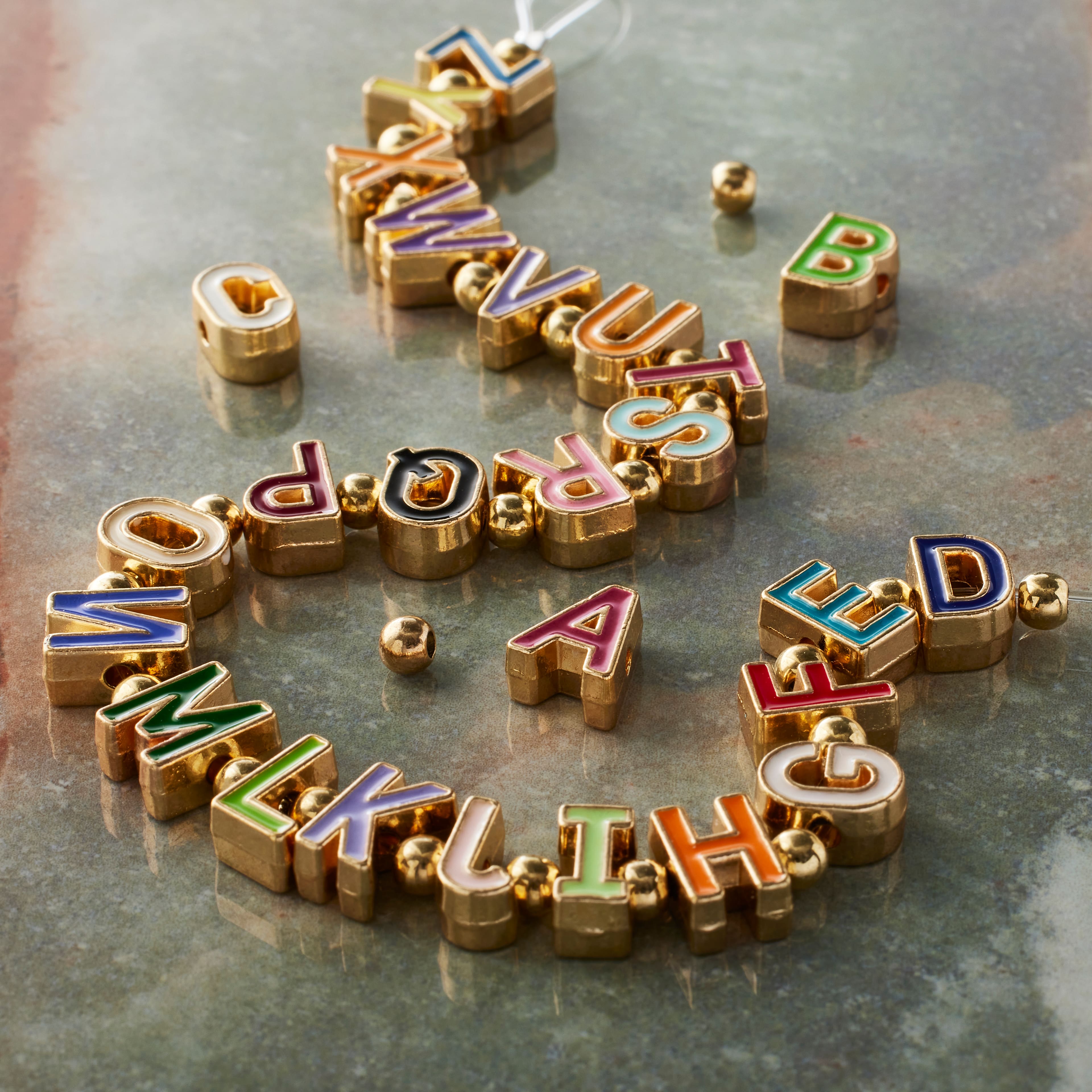 Rainbow Enamel Letter Beads, Cast Enamel Letters, Gold Lined Letter Beads, Number  Beads, Symbol Beads, Alphabet Beads, Name Beads