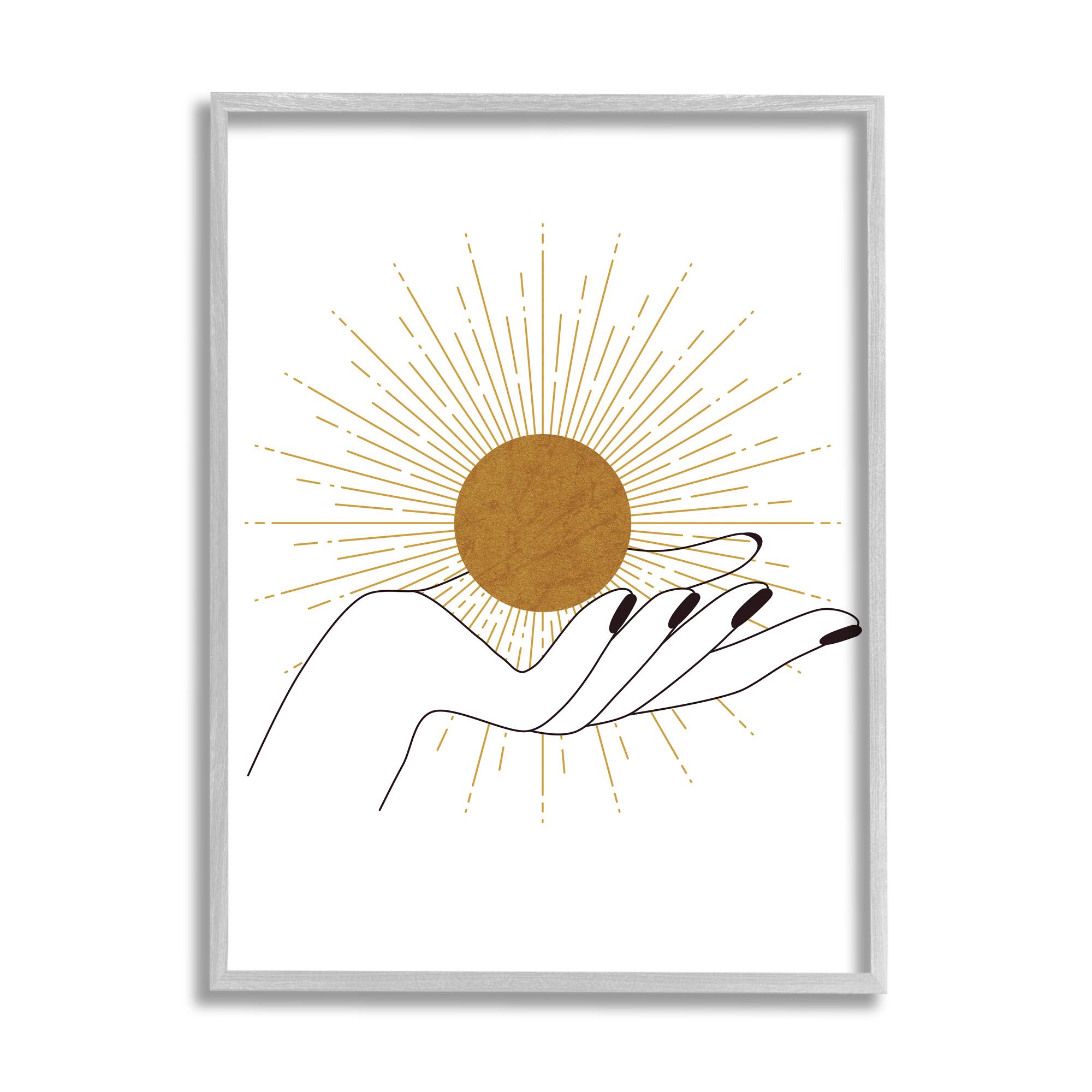 Stupell Industries Hand Holding Deco Inspired Sun with Rays in Gray Frame Wall Art