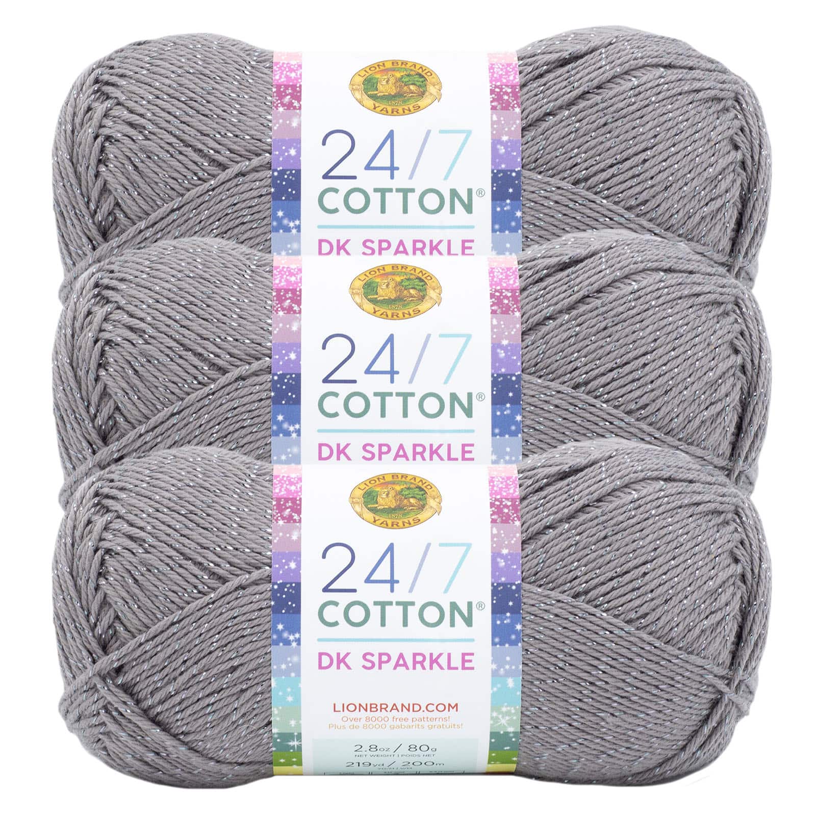 3 Pack Lion Brand® 24/7 Cotton® DK Sparkle & Prints Yarn