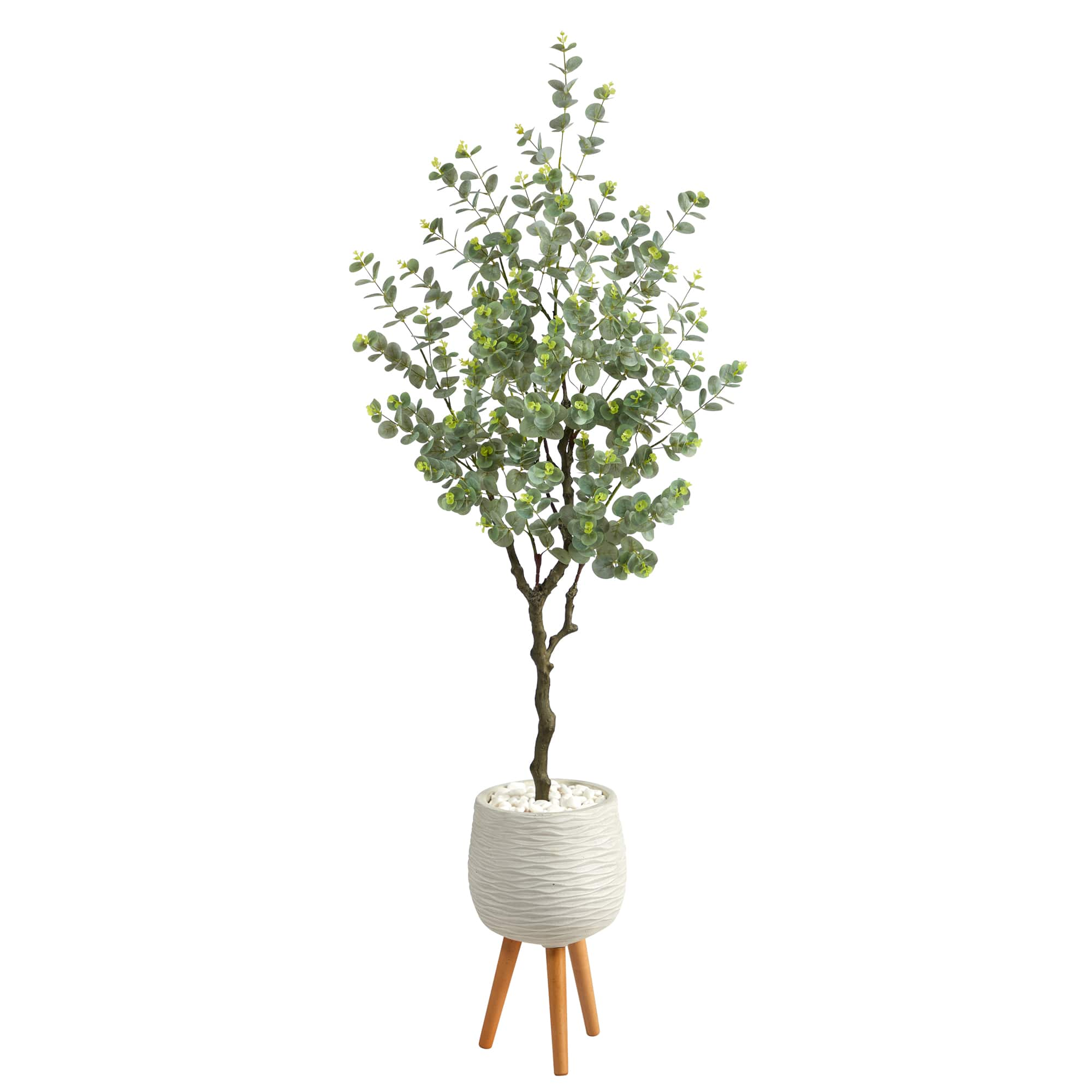 6ft. Eucalyptus Artificial Tree in White Planter with Stand