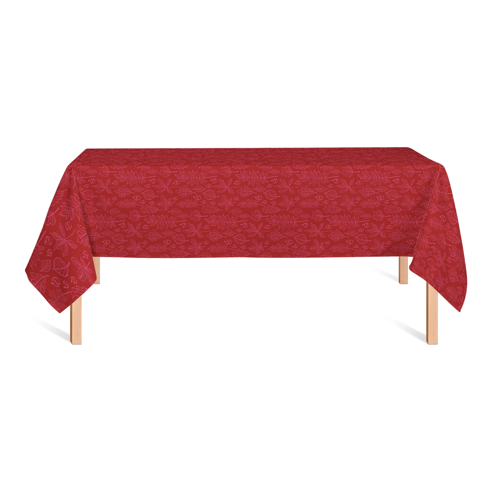 102&#x22; Autumn Pattern Leaves On Red Tablecloth