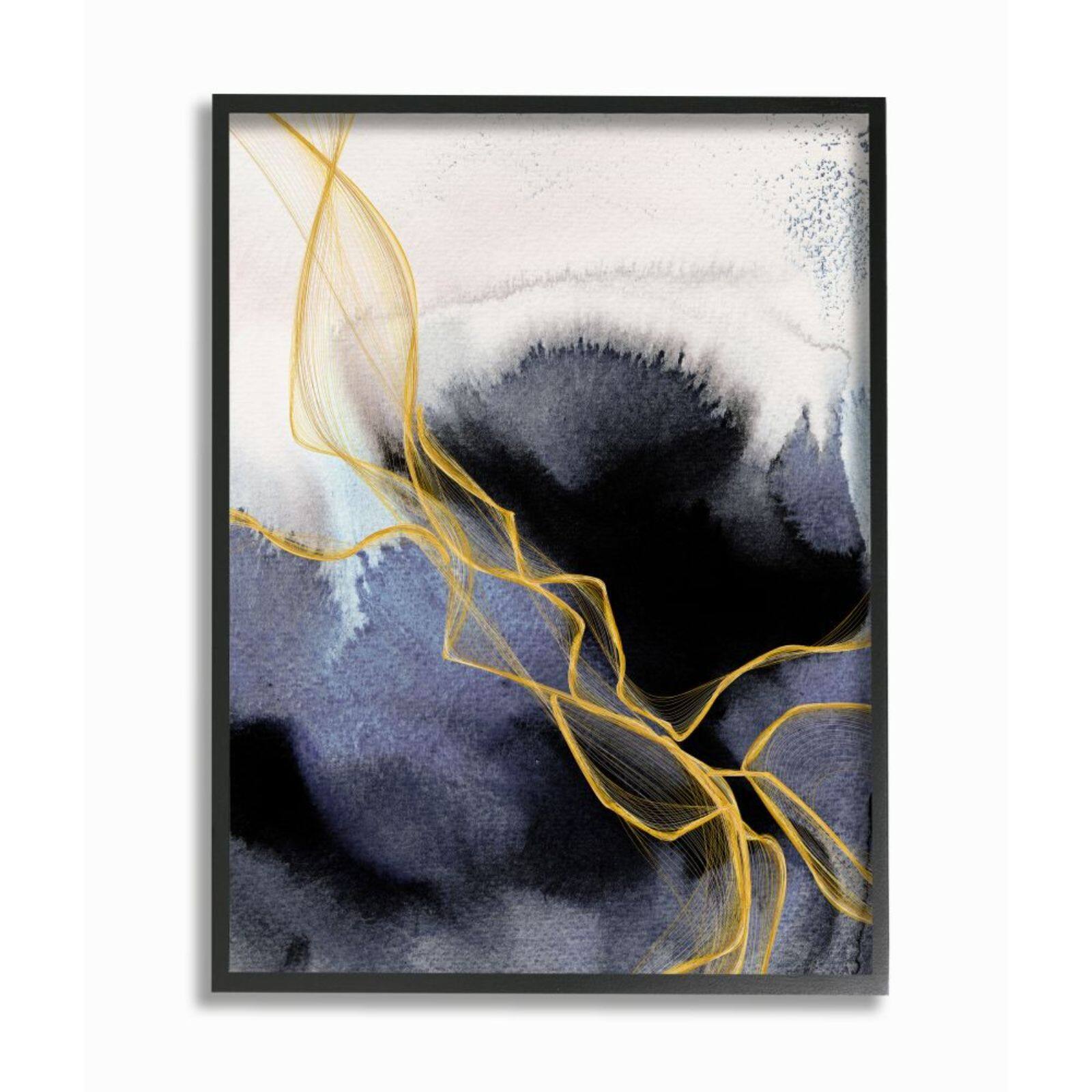 Stupell Industries Modern Coastal Abstract Lines Wall Art in Black Frame
