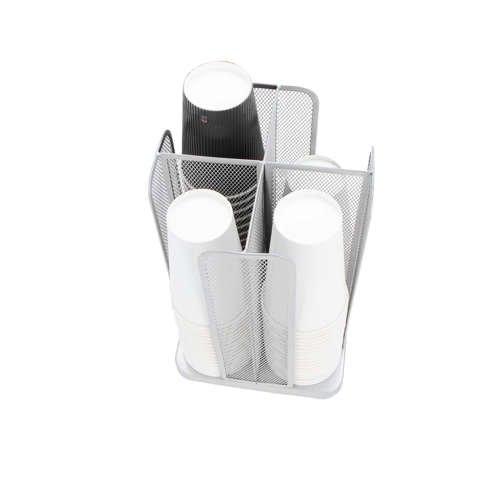 Mind Reader White 4-Compartment Carousel Cup and Lid Organizer