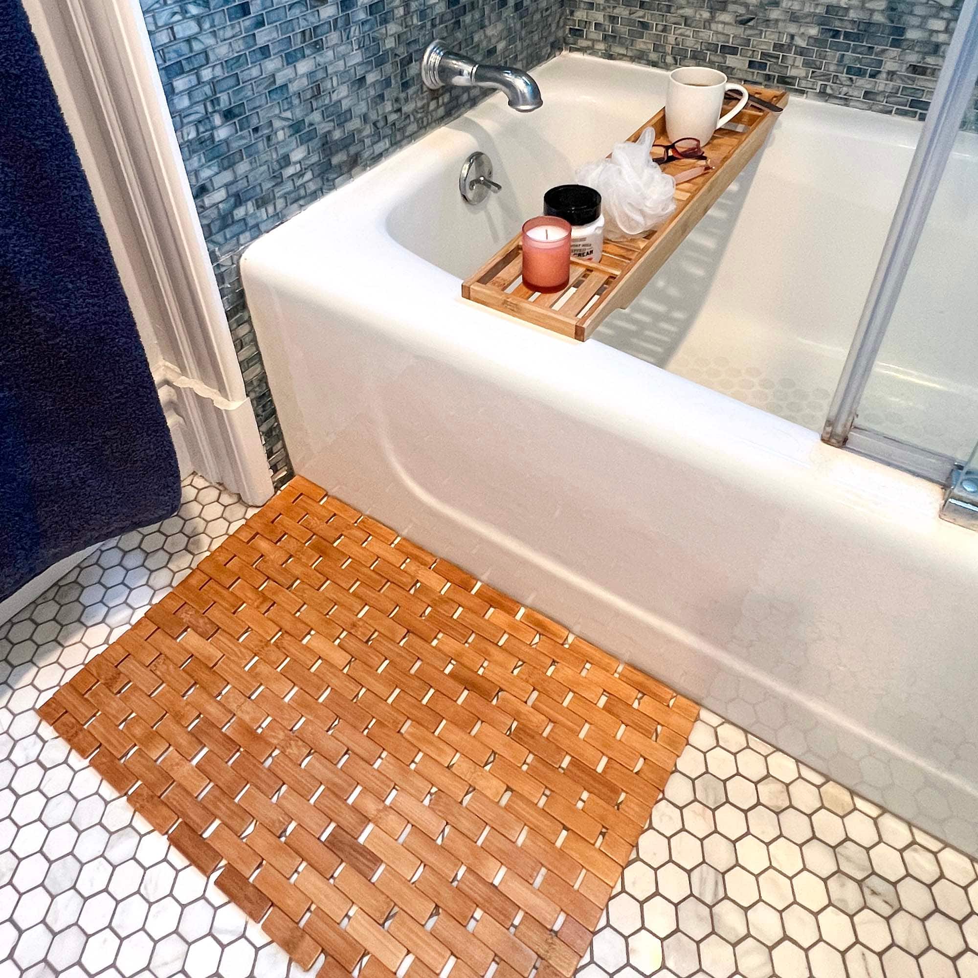 Mind Reader Bali Collection Luxury Bamboo Bath Caddy & Roll Up Mat Set