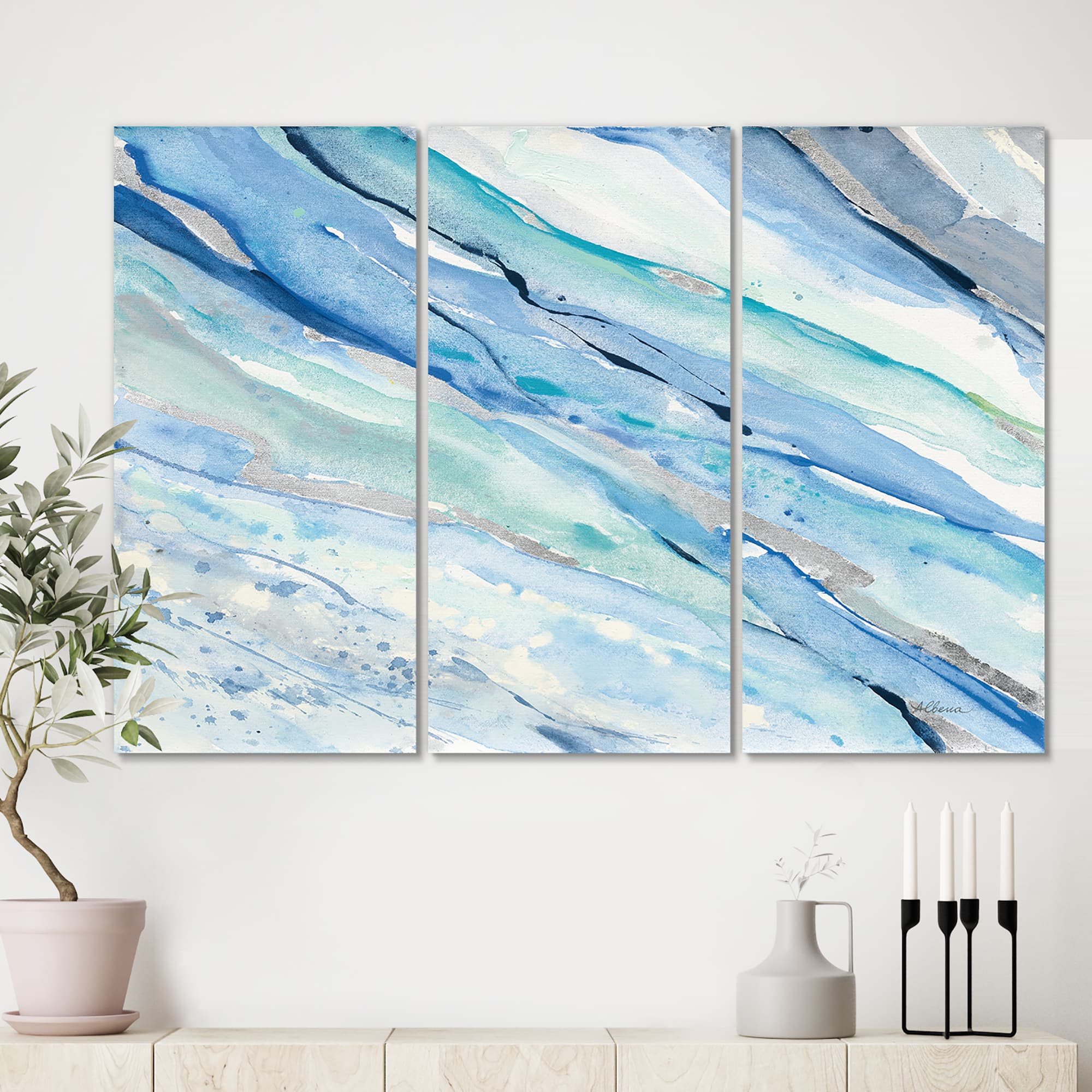 Designart - Blue Silver Spring I - Modern Lake House Canvas Artwork