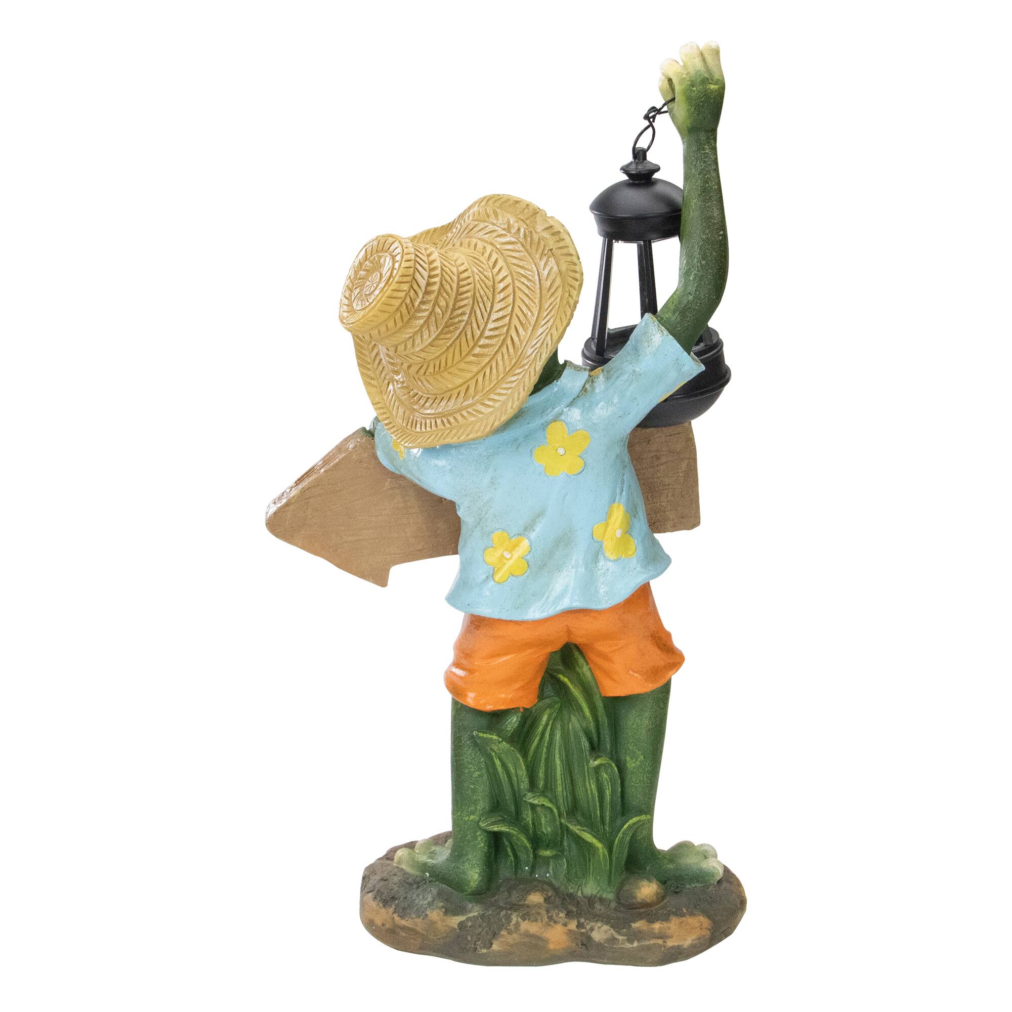 18&#x22; Country Frog with Lantern Outdoor Garden Statue