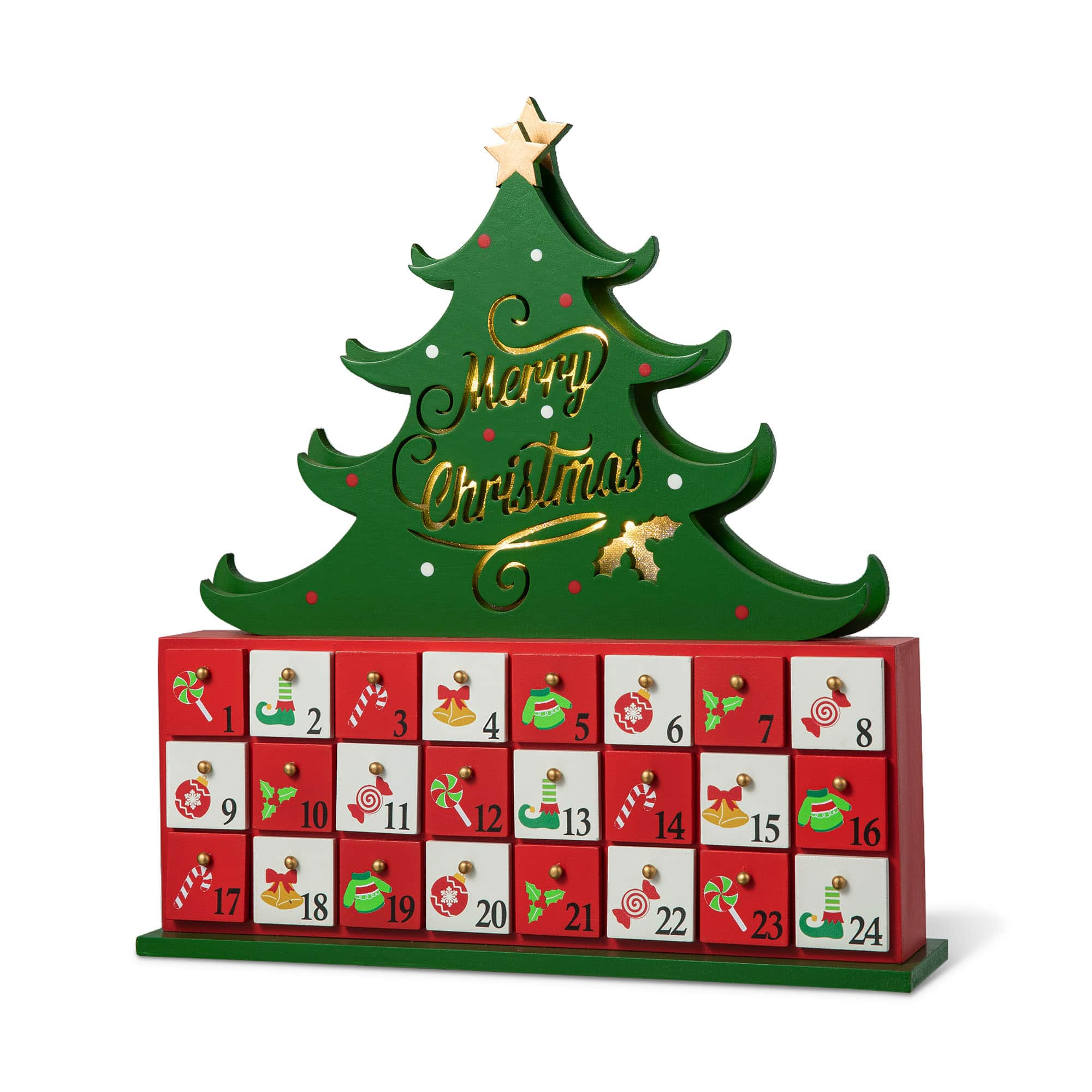 Glitzhome&#xAE; 15.25&#x22; Lighted Christmas Tree Advent Calendar D&#xE9;cor