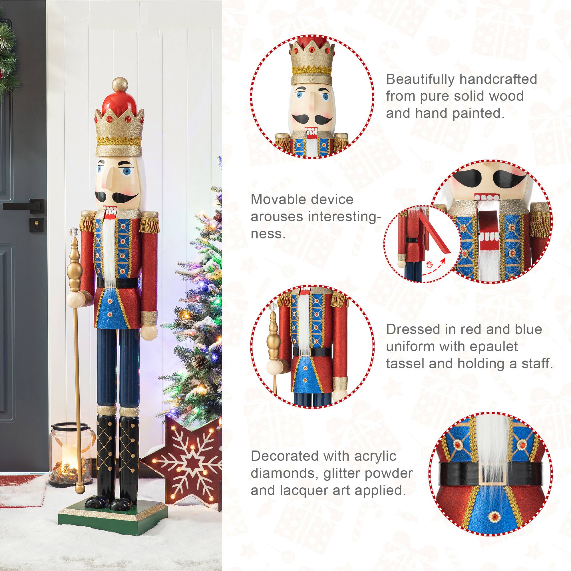Glitzhome® 54" Wooden Christmas Glitter King Nutcracker