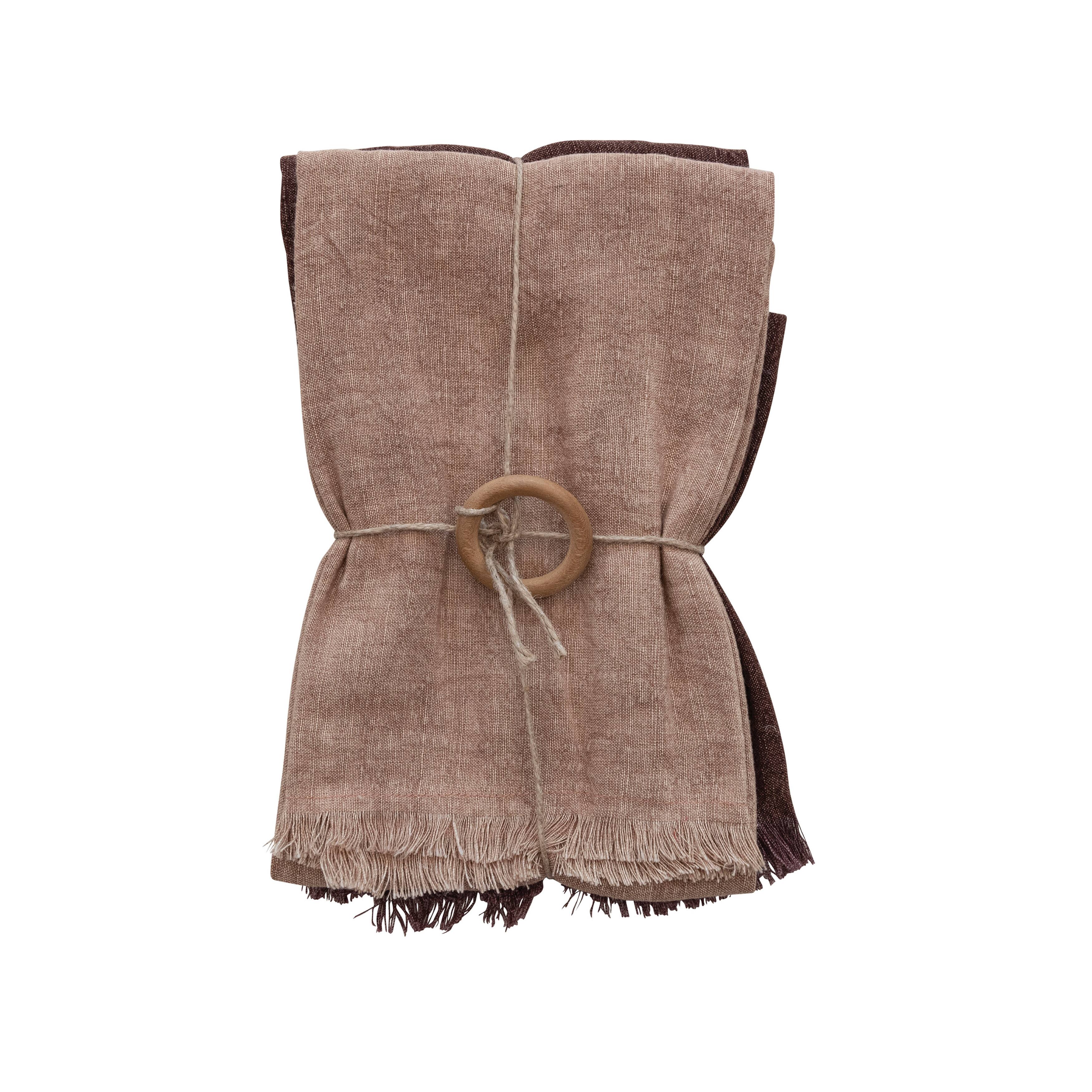 Hello Honey&#xAE; Putty Orange &#x26; Aubergine Linen Tea Towels with Fringe Set