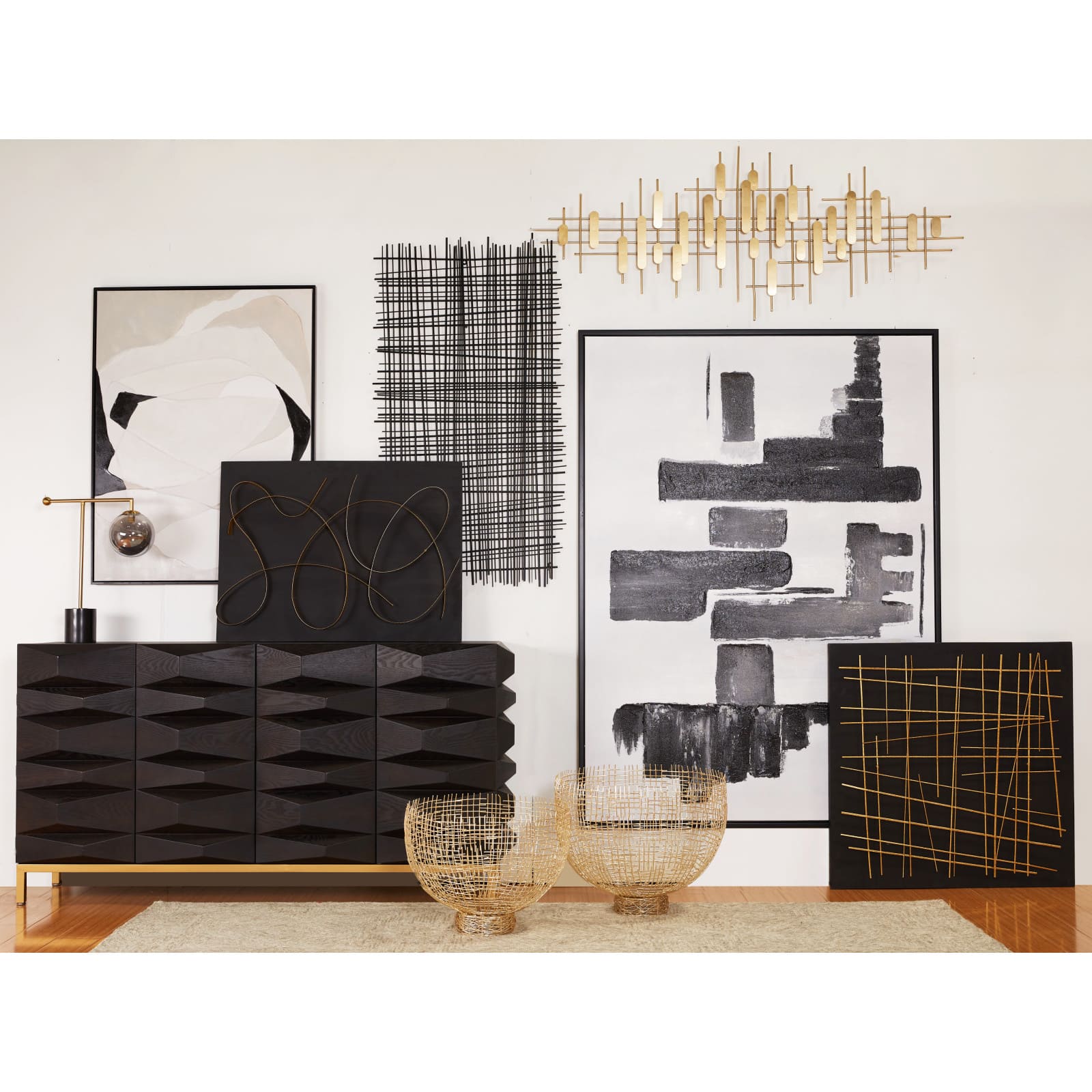 White Canvas Abstract Framed Wall Art with Black Frame Set of 2 30&#x22;, 40&#x22;