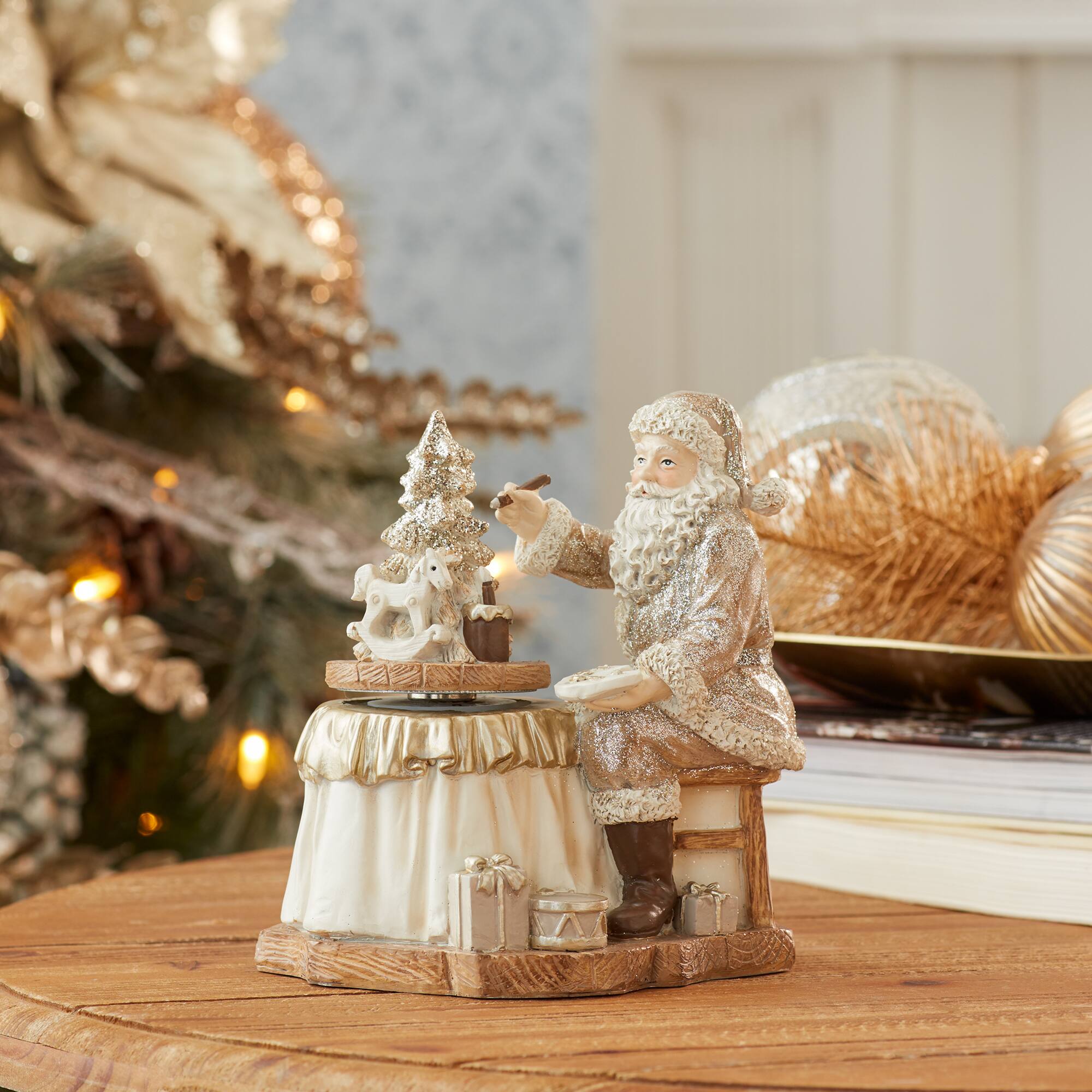 6.5" Santa with Spinning Christmas Tree Set