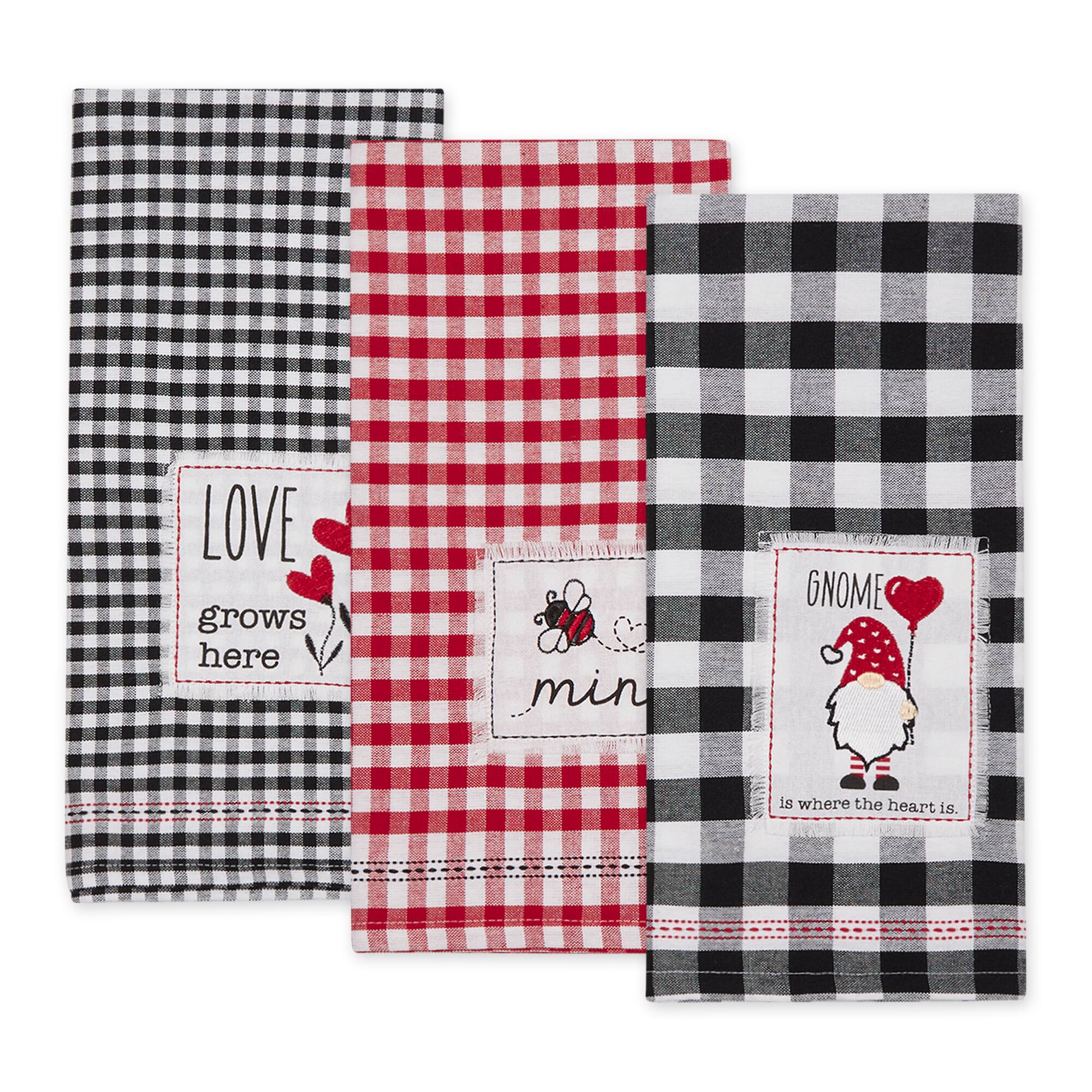 DII® Valentines Checked Embellished Dishtowel Set