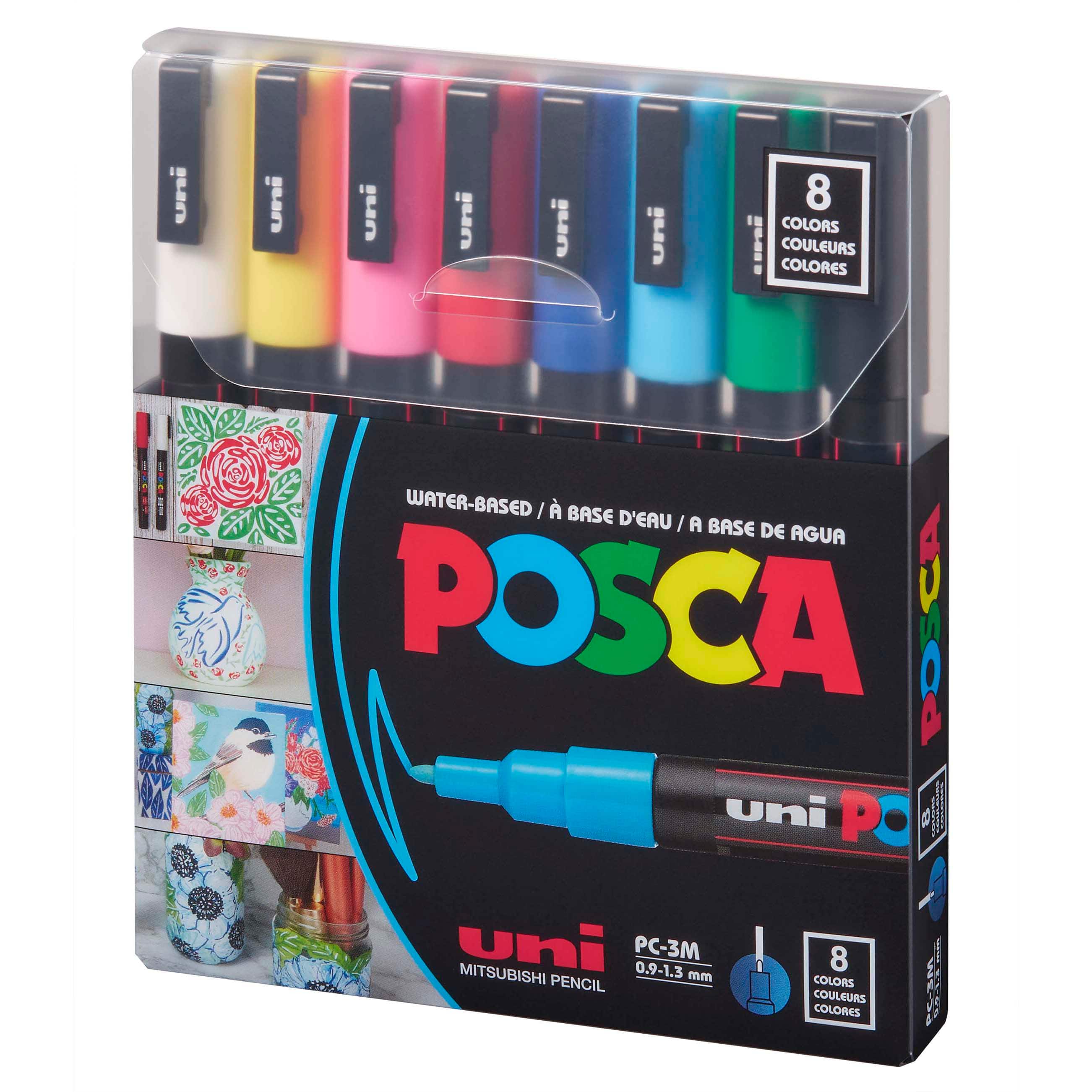  Posca PC-3M Permanent Marker Paint Pens. Fine Tip for Art &  Crafts. Multi Surface Use On Wood Metal Paper Canvas Cardboard Glass Fabric  Ceramic Rock Pebble Stone Porcelain. Set of 8