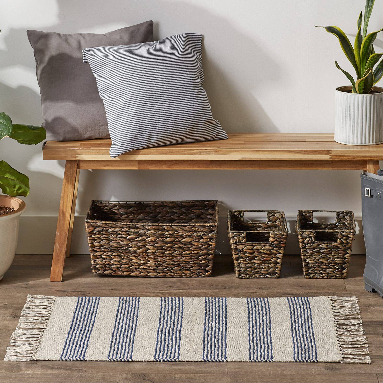 DII® French Blue Ticking Stripe Hand-Loomed Rug, 2ft. x 3ft.