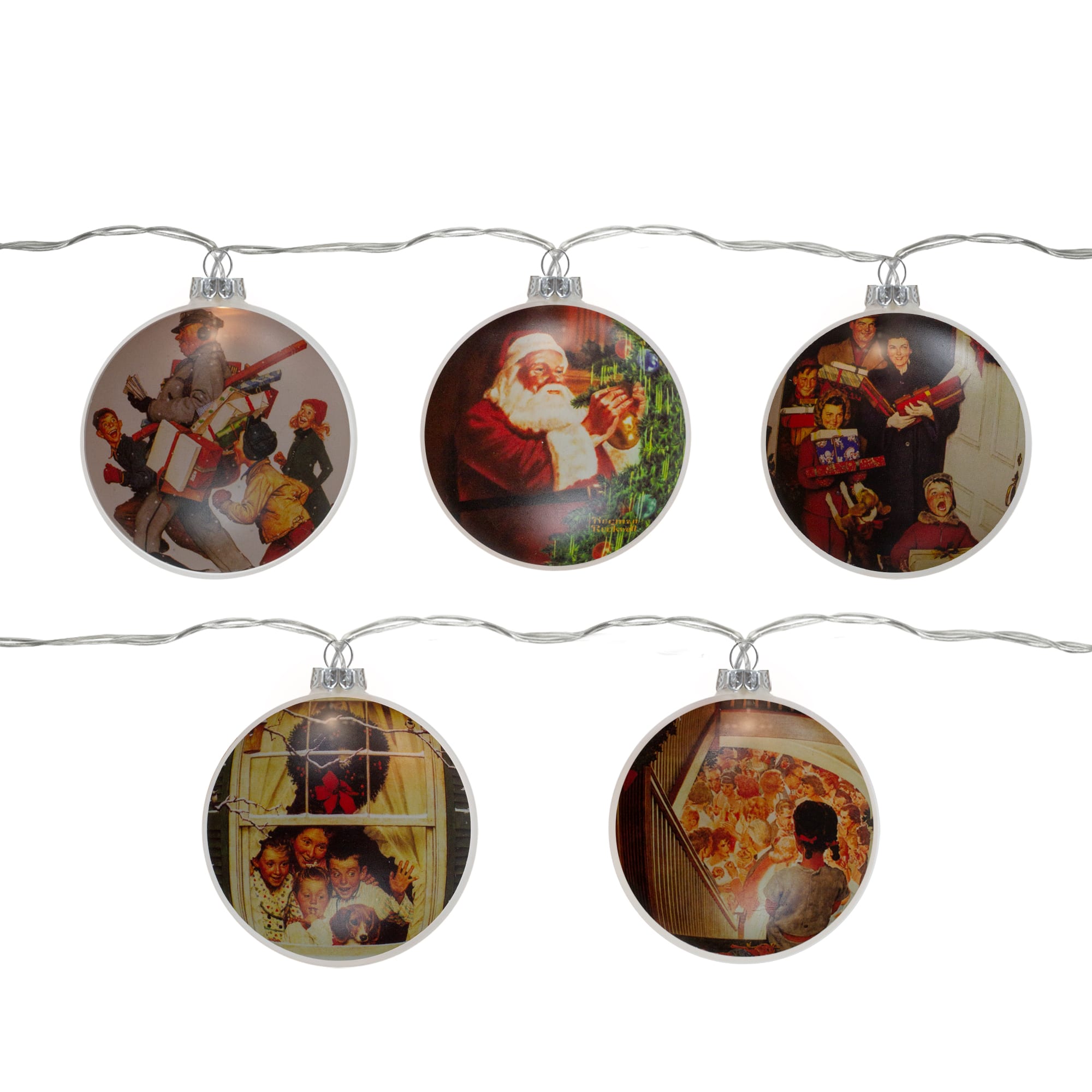 Norman Rockwell Glass Christmas Disc Lights Set, 5ct.