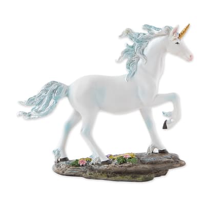 White Unicorn Figurine Blue and White 7.5