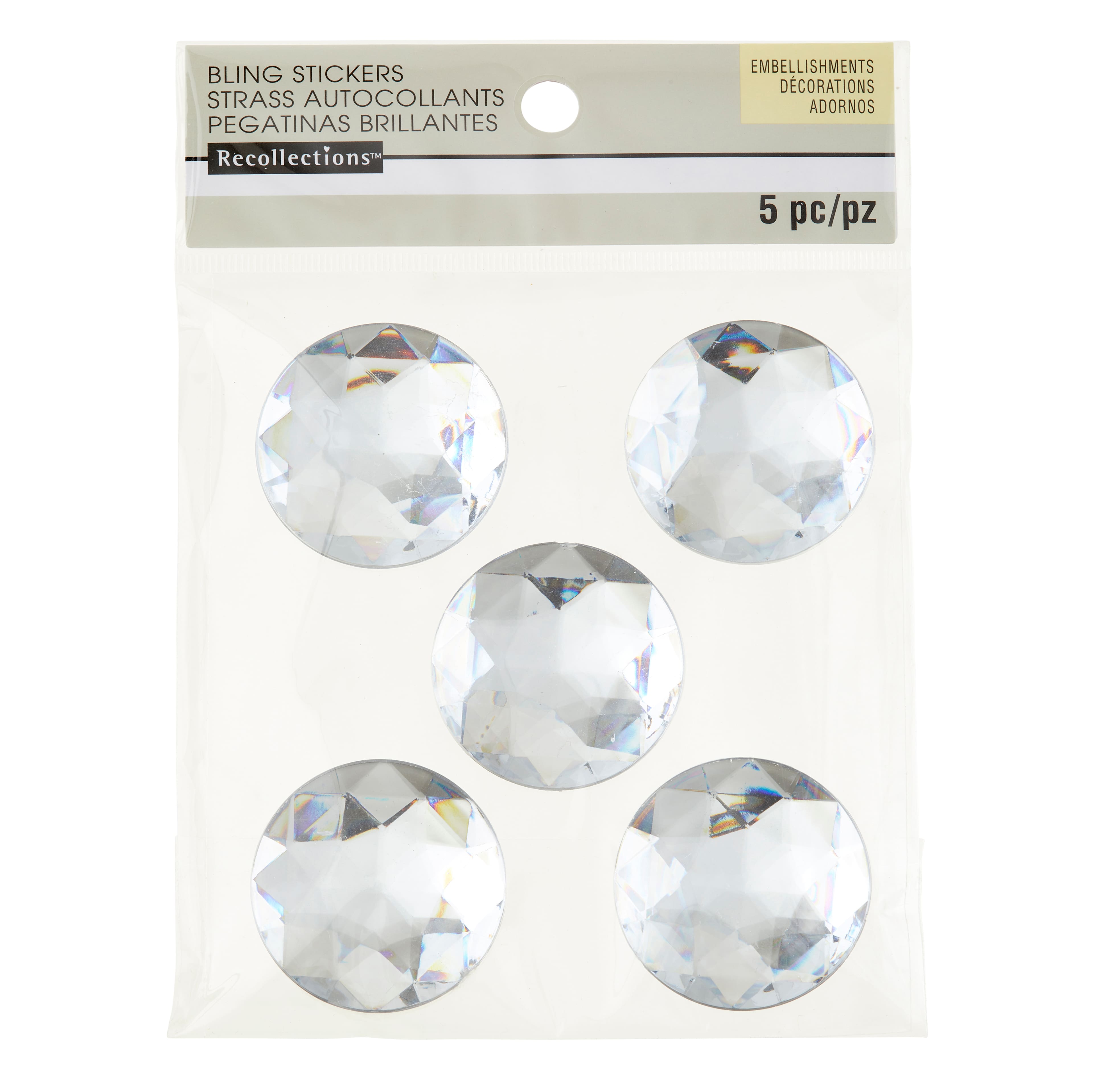 12 Packs: 5 ct. (60 total) Clear Jumbo Round Rhinestone Stickers by Recollections&#x2122;