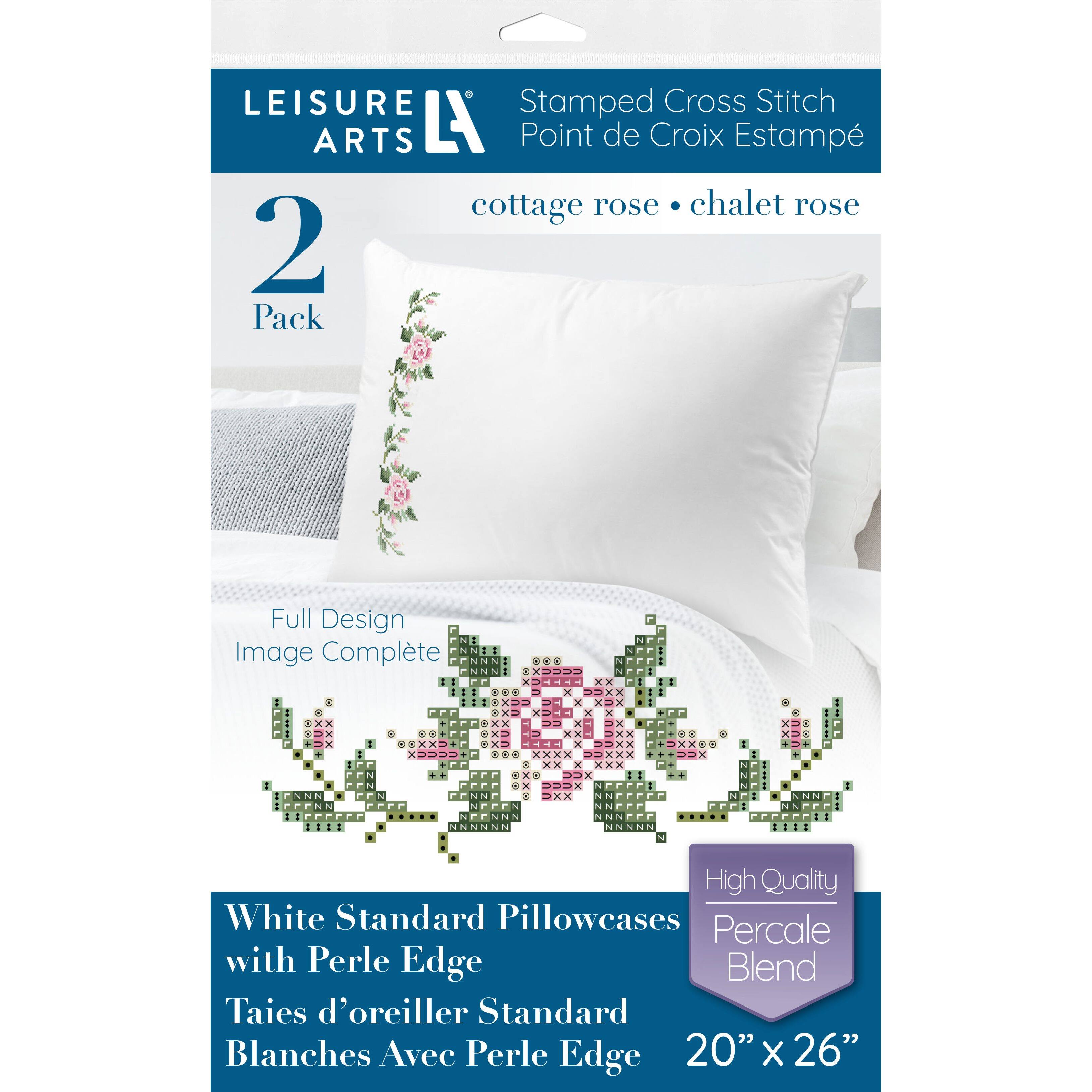 Leisure Arts Cottage Rose Pillowcase Stamped Cross Stitch Kit