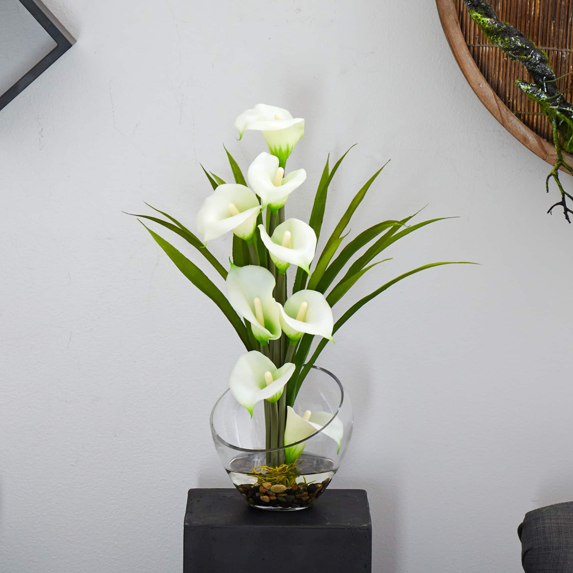 15.5" Calla Lily Arrangement in Clear Glass Vase