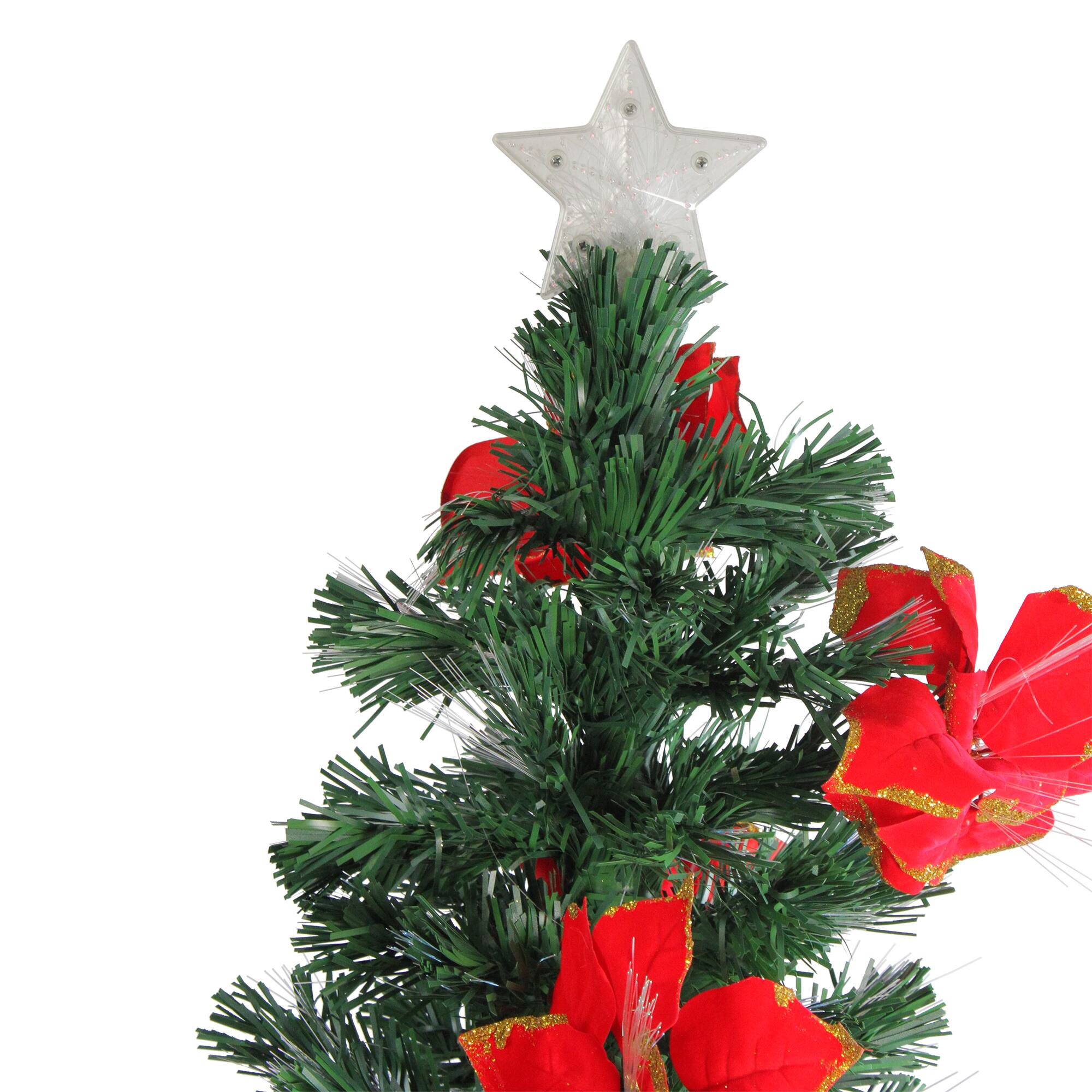 5ft. Fiber Optic Color Changing Artificial Christmas Tree with Red Poinsettias &#x26; Star