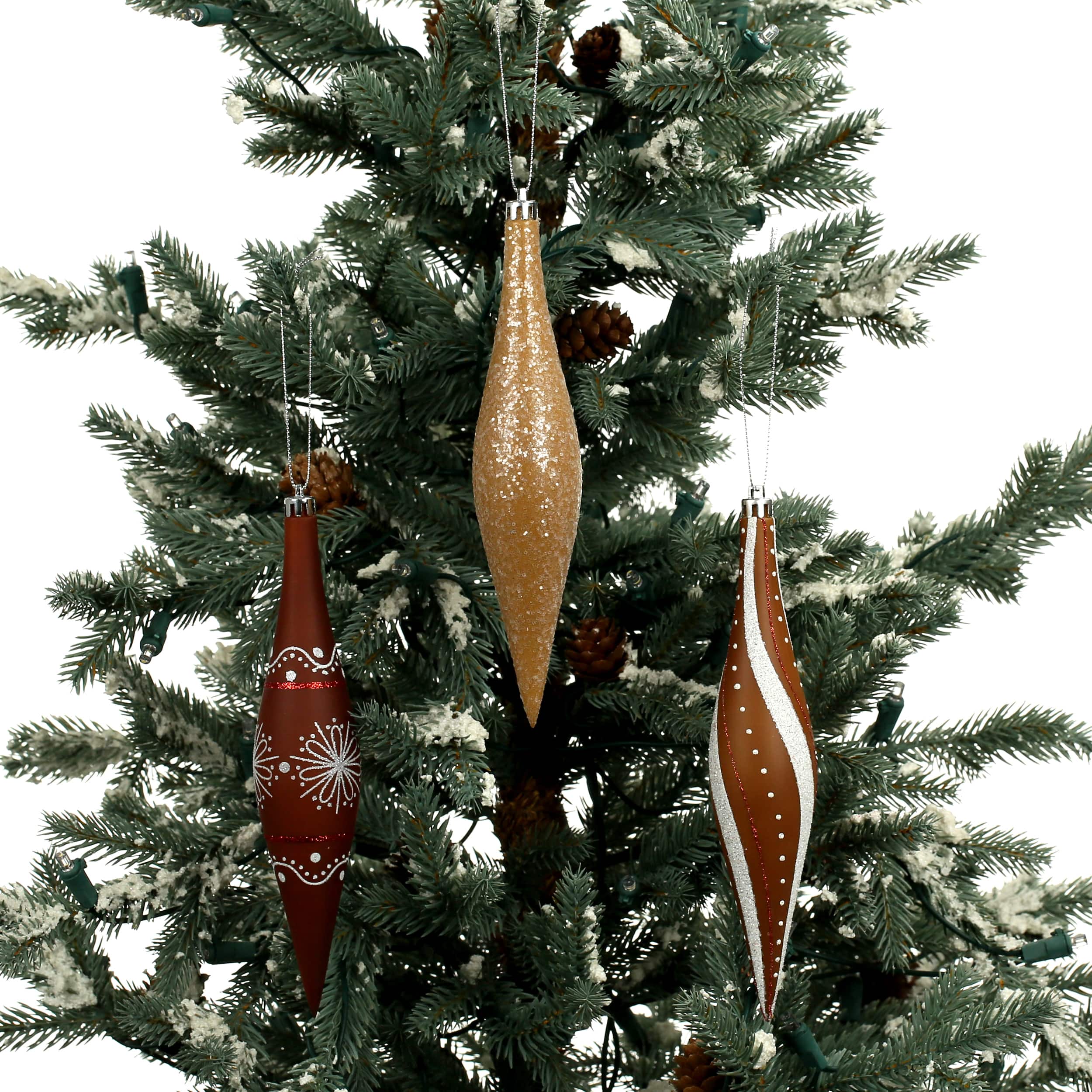 6 Pack 7.7&#x22; Brown, White &#x26; Gold Glitter Shatterproof Teardrop Ornaments by Ashland&#xAE;