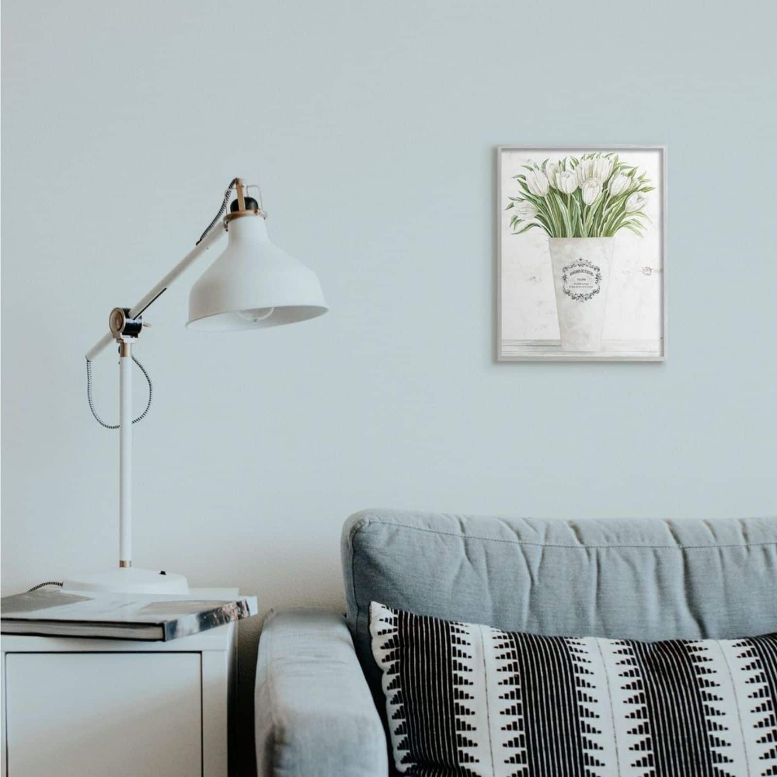 Stupell Industries White Tulip Bouquet in Parisian Vase with Gray Frame Wall Accent