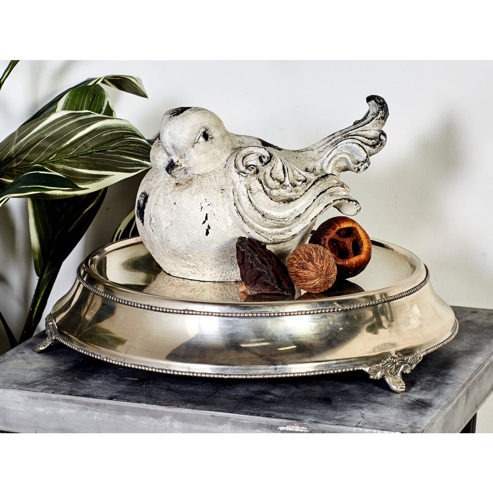 18" Traditional Round Silver Stainless Steel Beaded Cake Stand