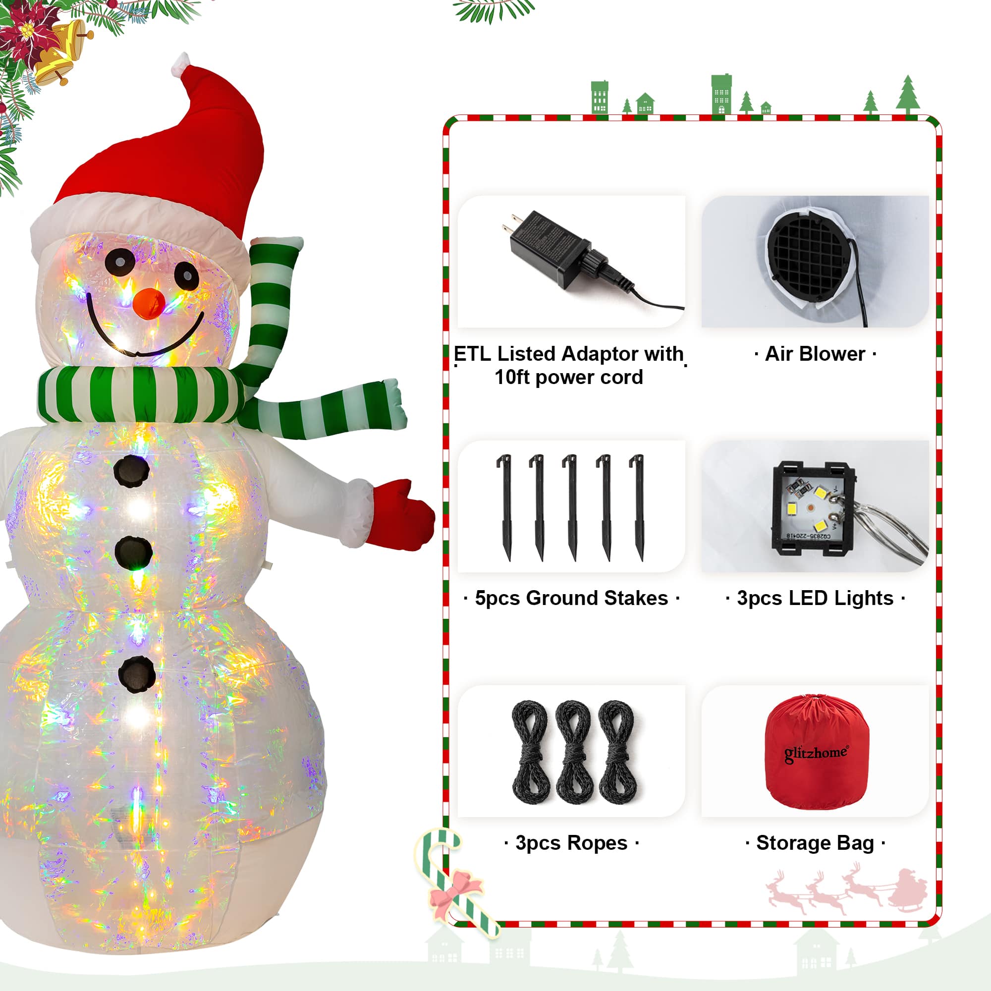 Glitzhome&#xAE; 8ft. LED Lighted Icy Snowman Inflatable D&#xE9;cor