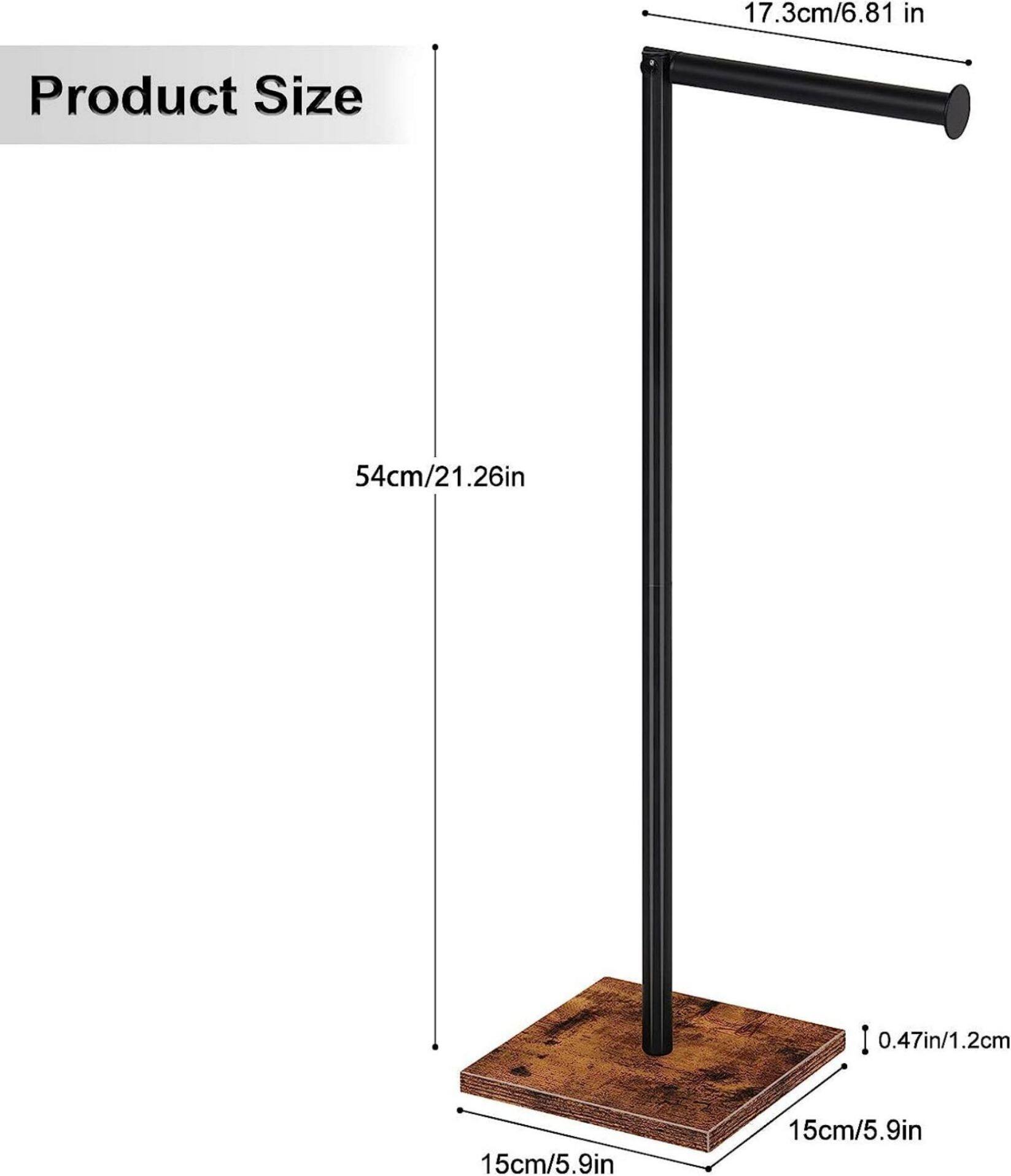 NEX™ 21" Black Freestanding Metal Toilet Paper Holder with Square Woodgrain Base