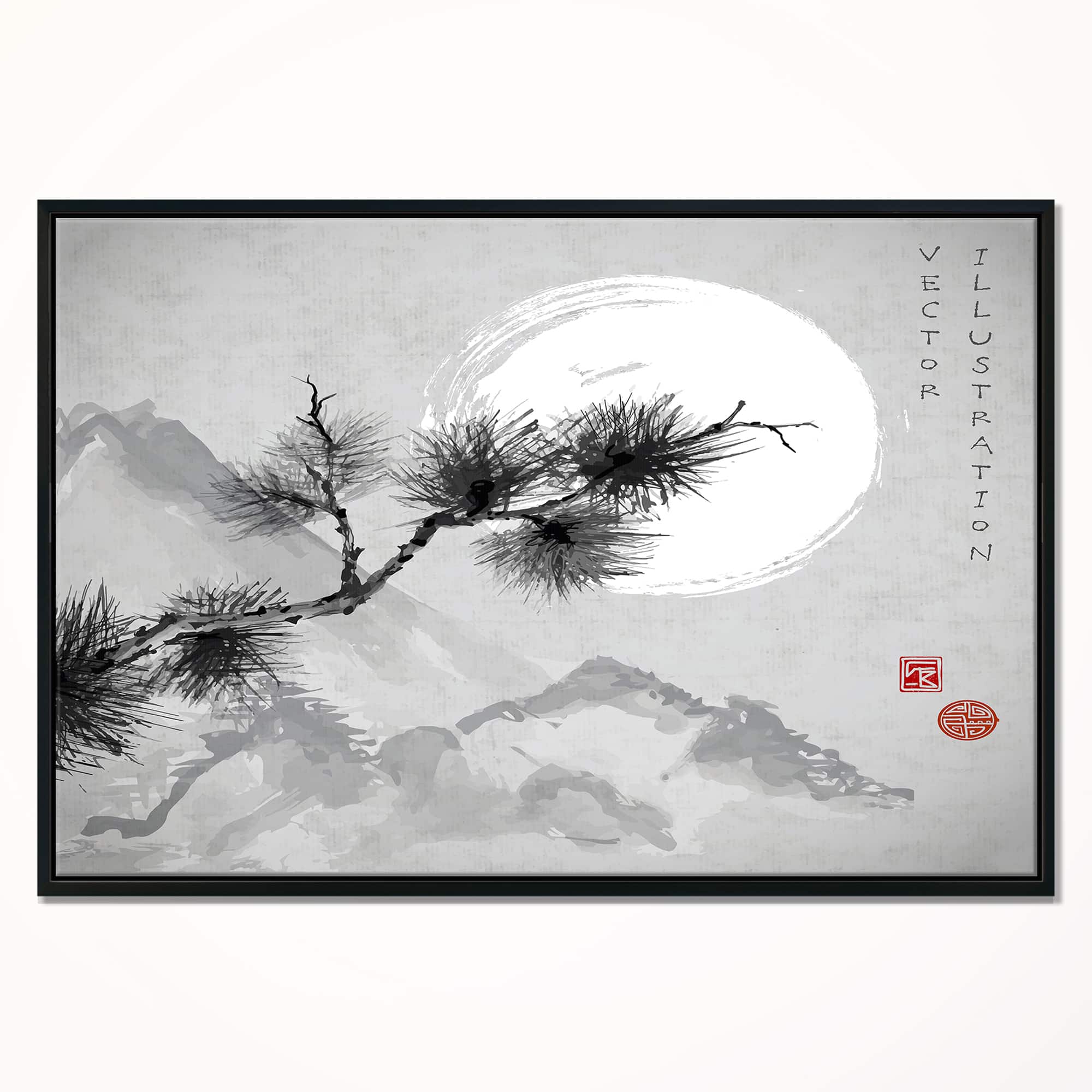 Designart - Pine Tree Branch - Japanese Canvas Art Print in Black Frame