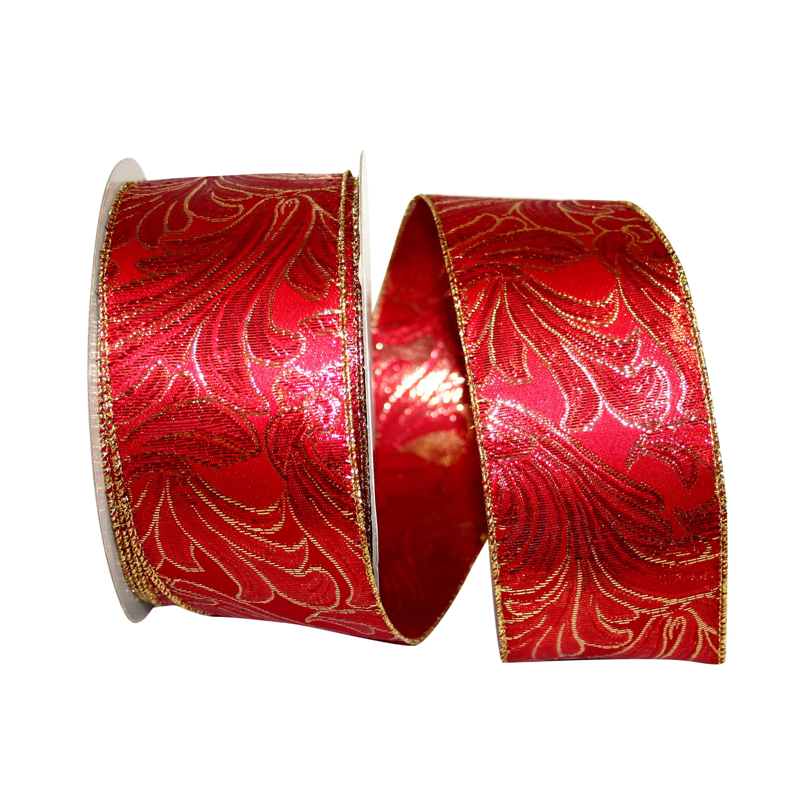 JAM Paper 2.5" x 25yd. Red & Gold Swirls Wired Ribbon