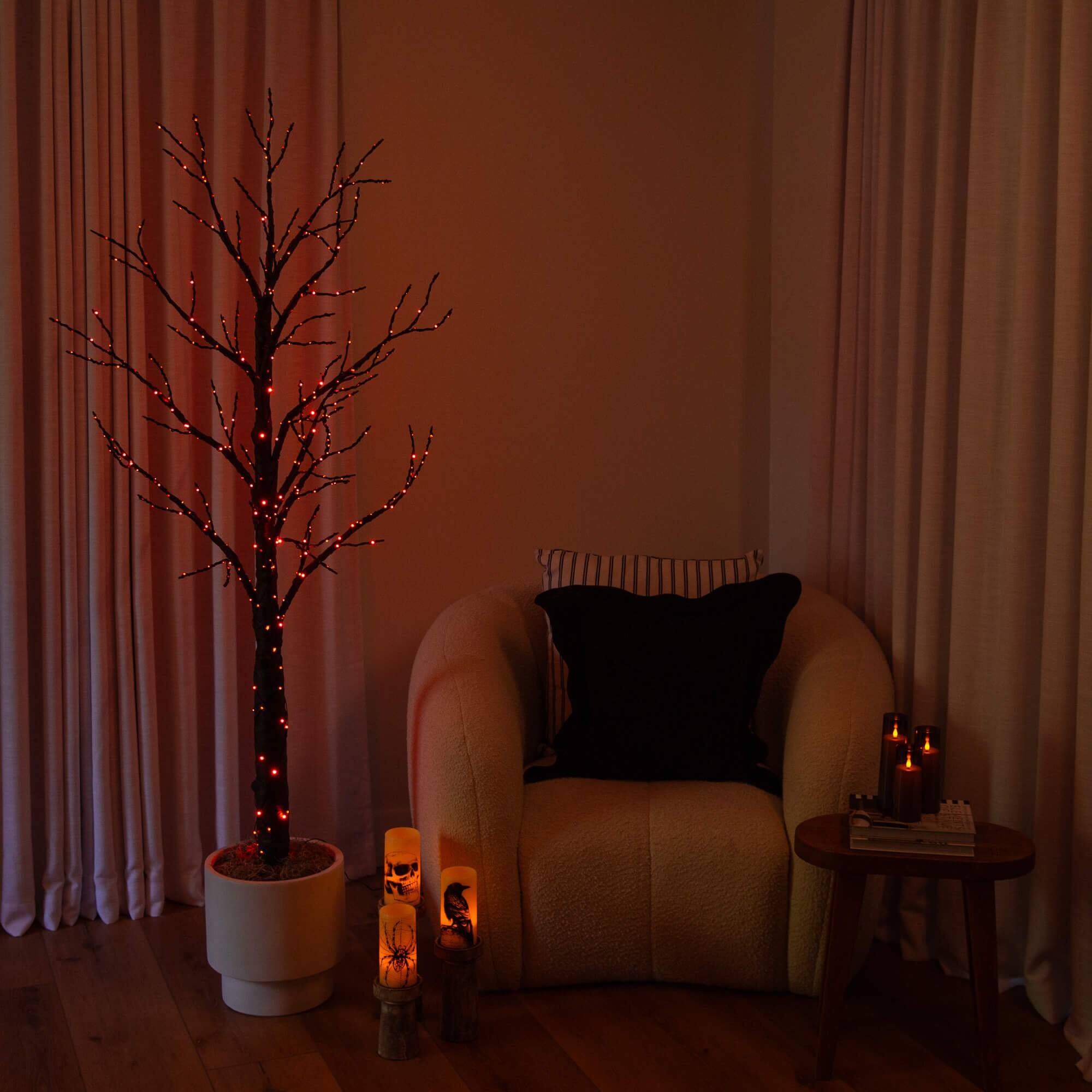 6ft. Pre-Lit Artificial Halloween Twig Tree with 480 Orange & Purple LED Lights