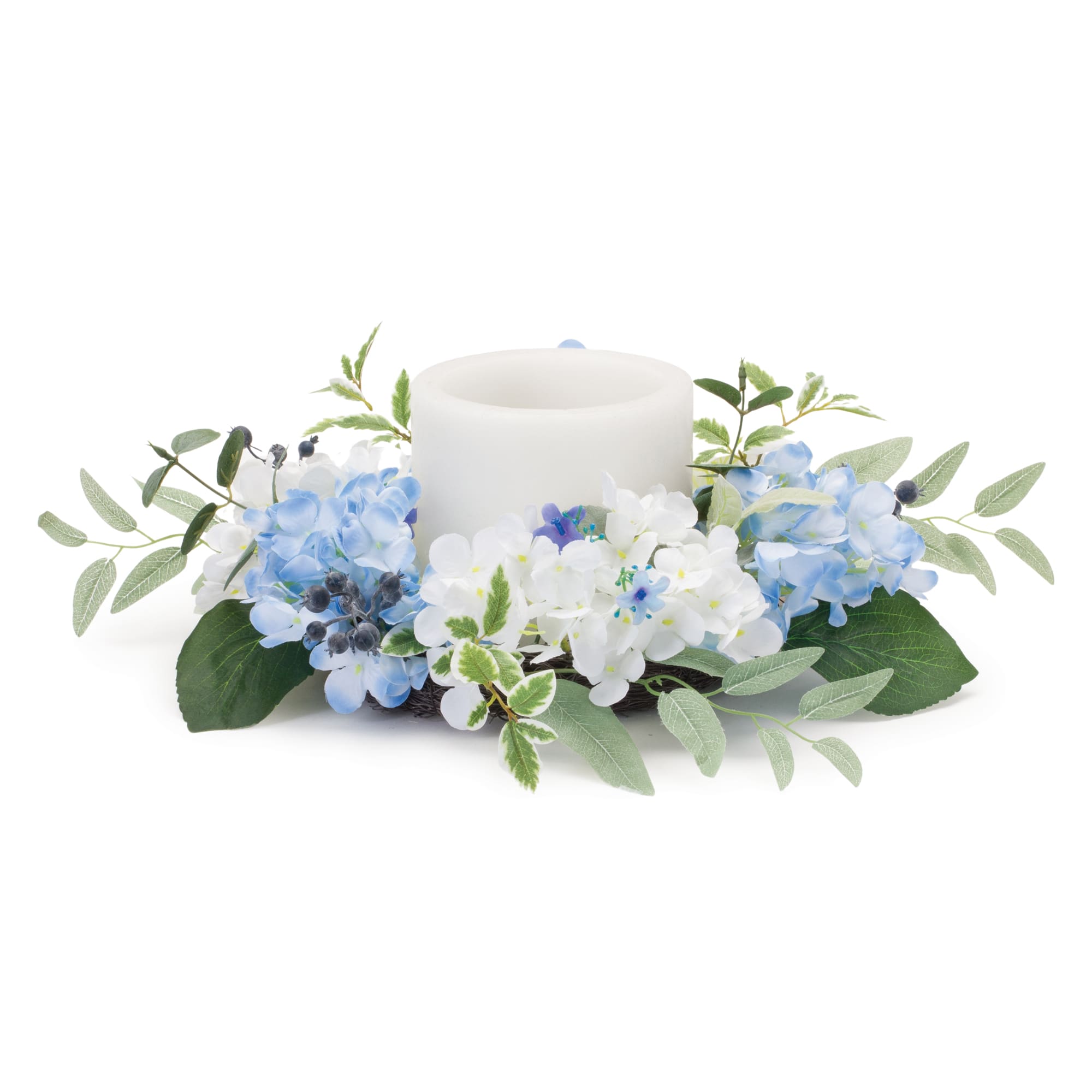 8&#x22; Blue Mixed Hydrangea Floral Candle Ring