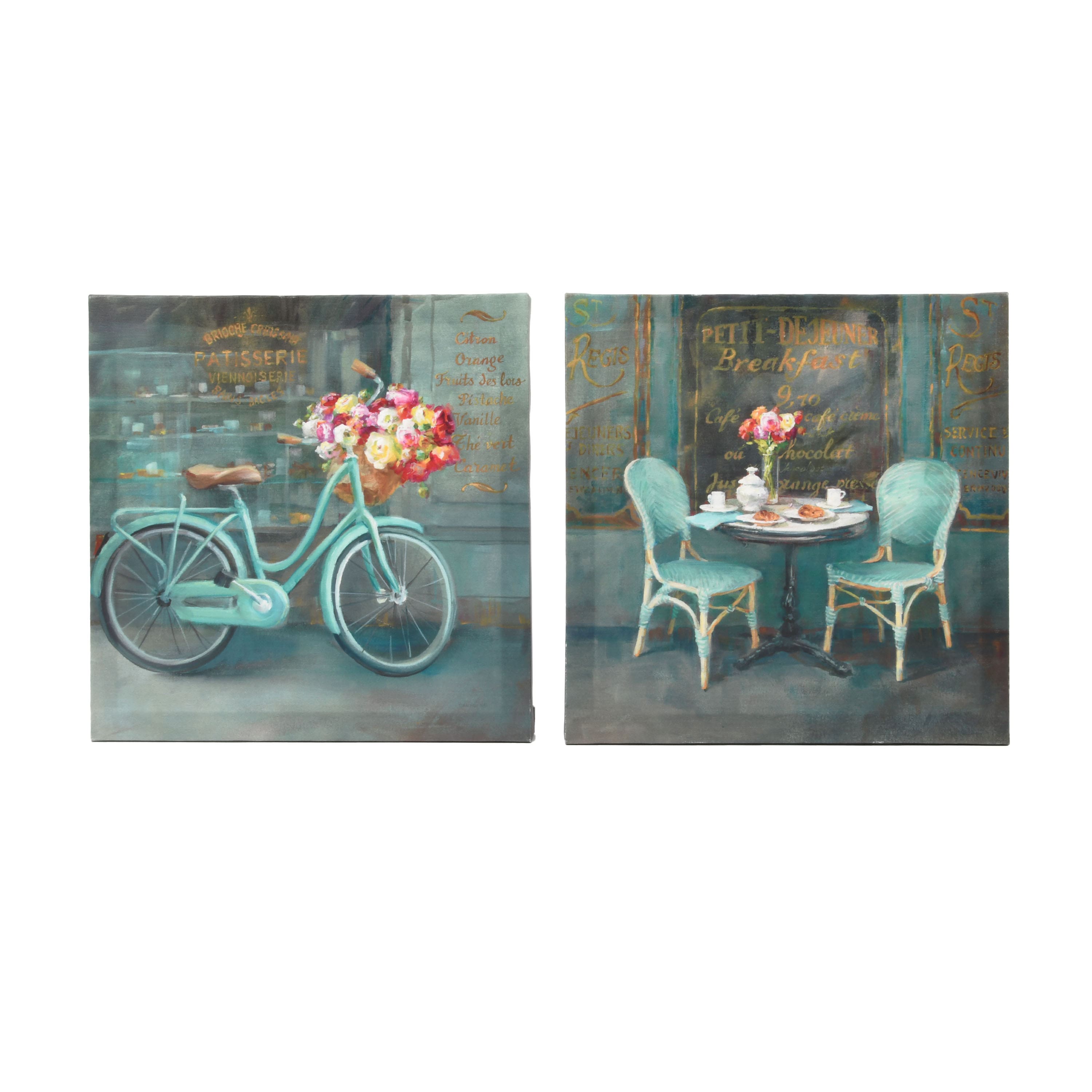 New View Travel Bicycle &#x26; Caf&#xE9; Table Wrapped Canvas D&#xE9;cor Set