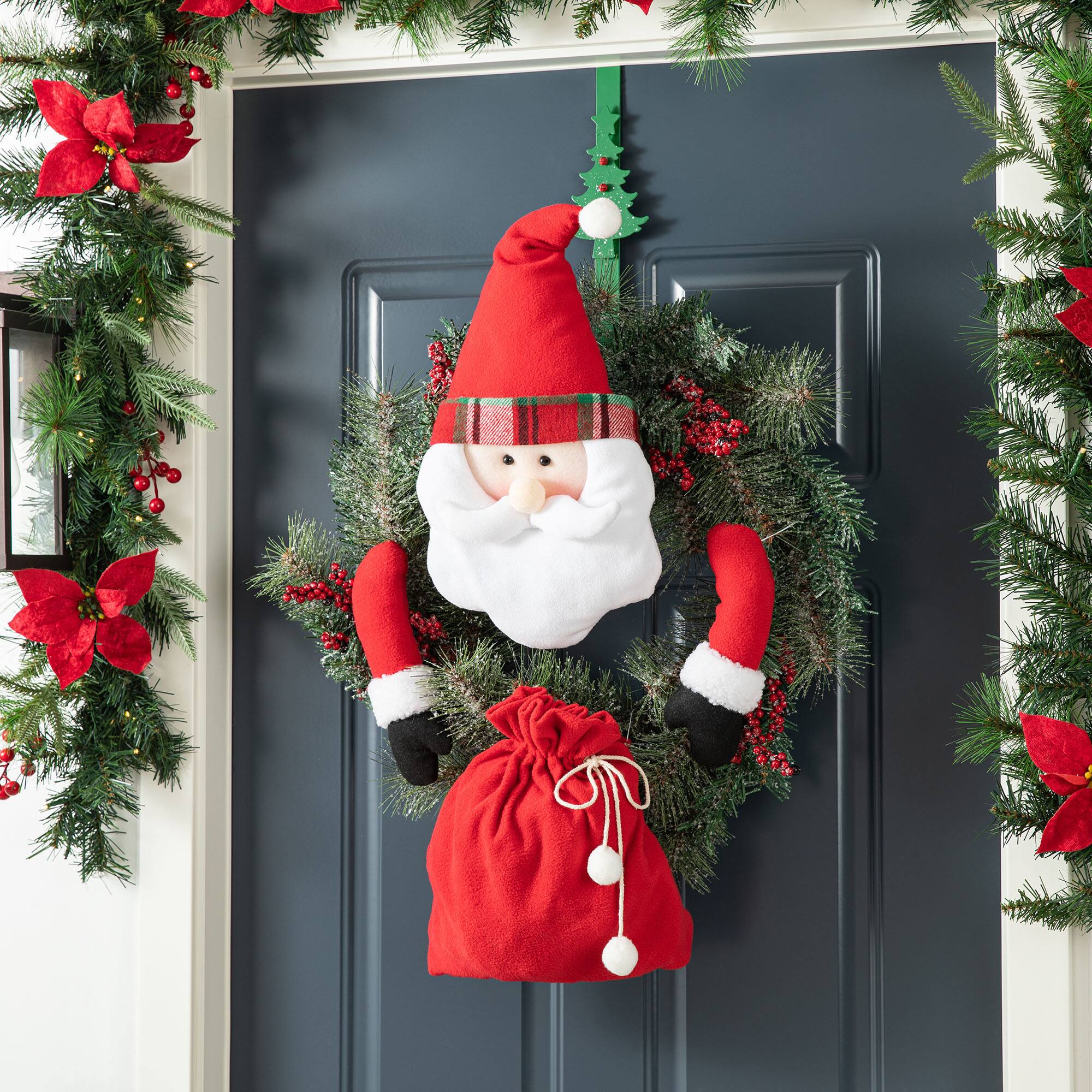 Glitzhome® 24" Santa Flocked Pine Needle & Berry Wreath