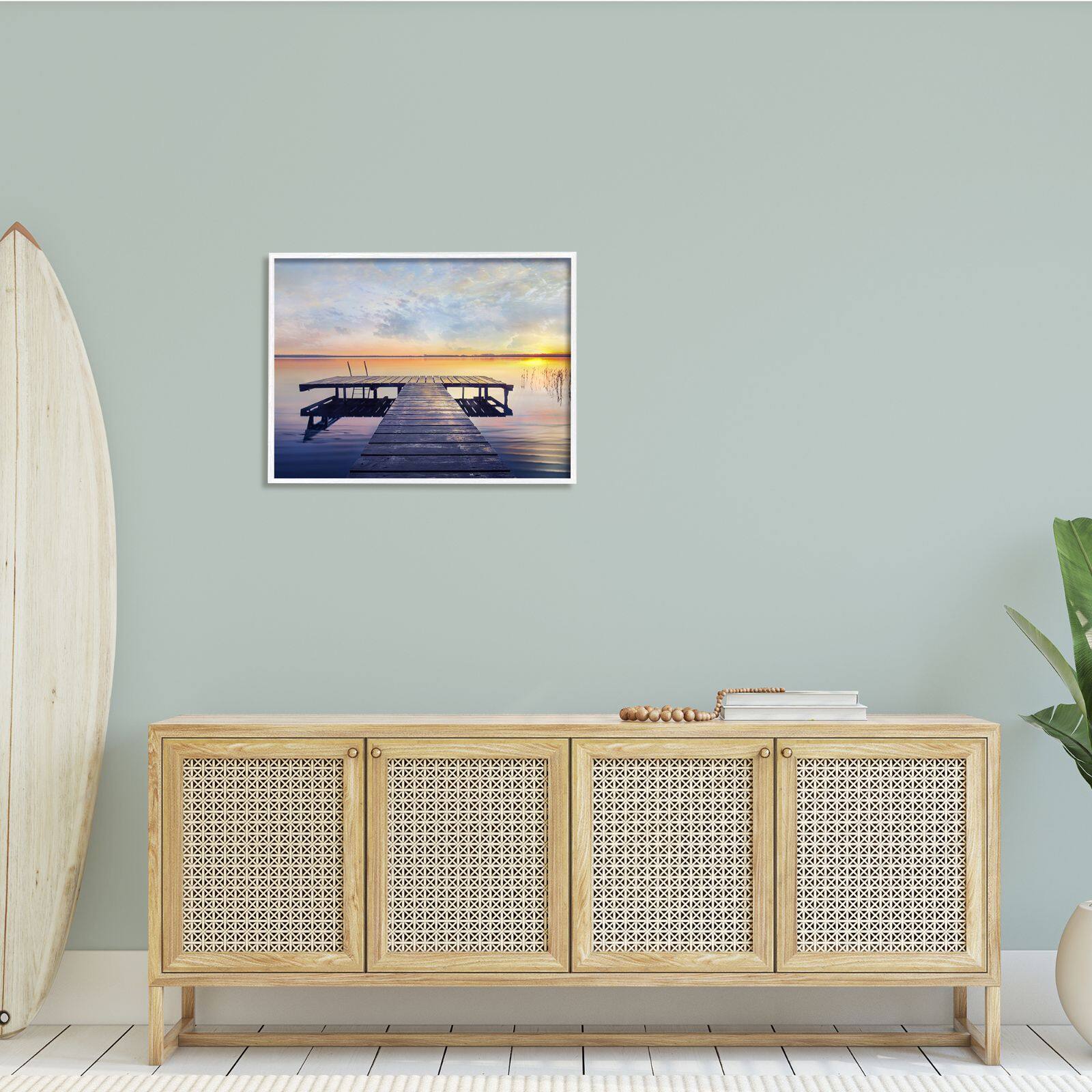 Stupell Industries Tranquil Lake Dock Sunset Nautical Summer Sanctuary Framed Wall Art