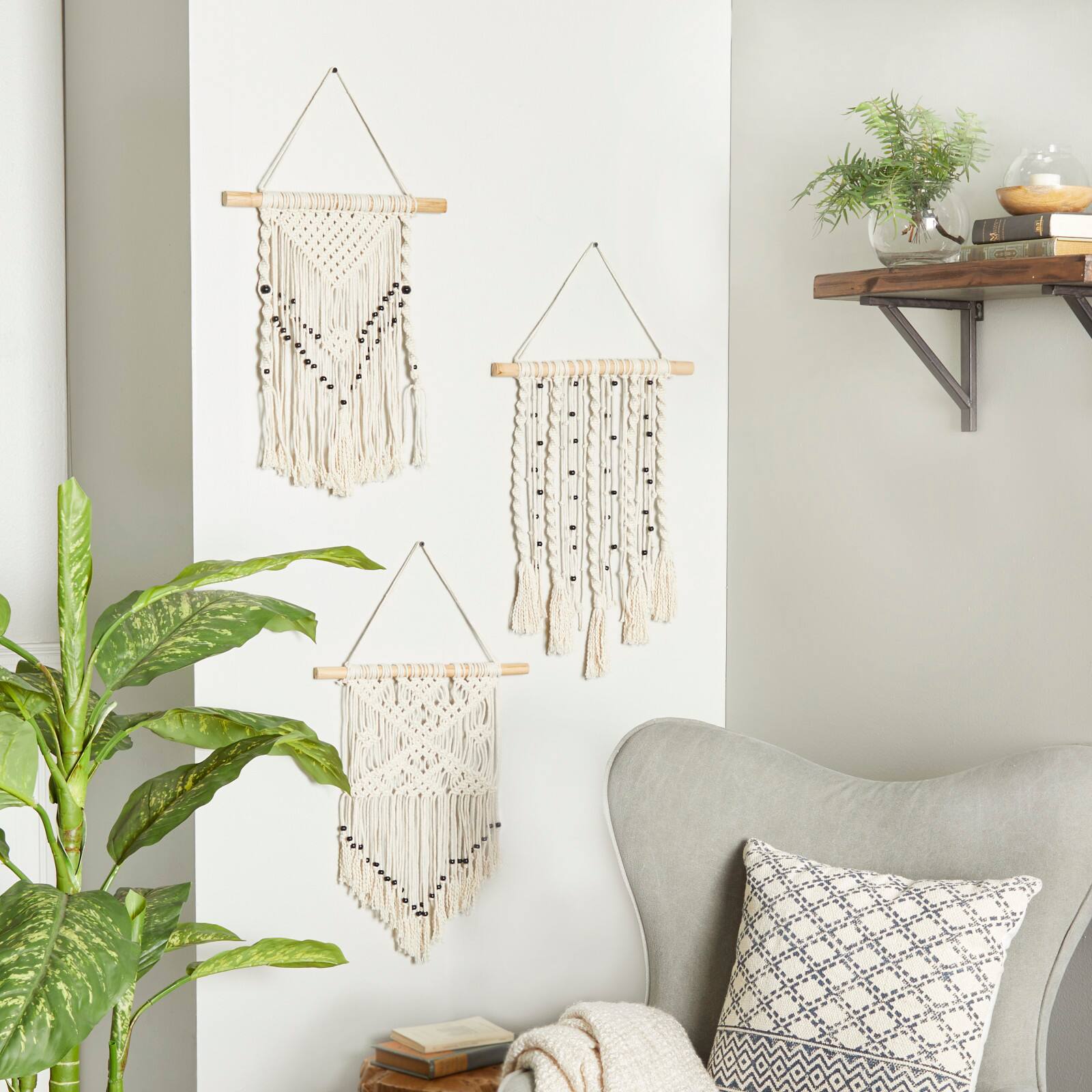 The Novogratz Set of 3 Cream Wood Country Cottage Wall Decor, 26&#x22; x 14&#x22;